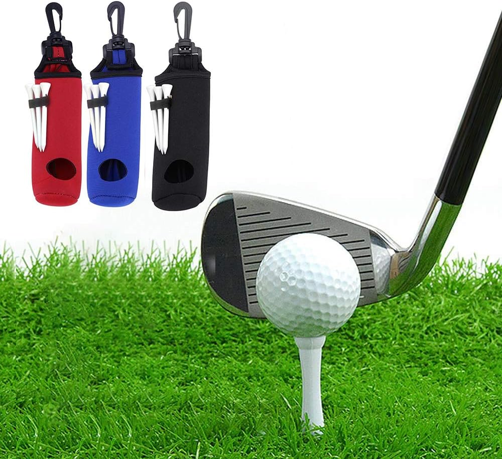 2 Pack Golf Ball Carry Bag Golf Tee Holder Pouch with Light Weight Hook Portable Golf Ball Storage Bag for 3 Golf Ball 3 Tees - Black+Red image number 6