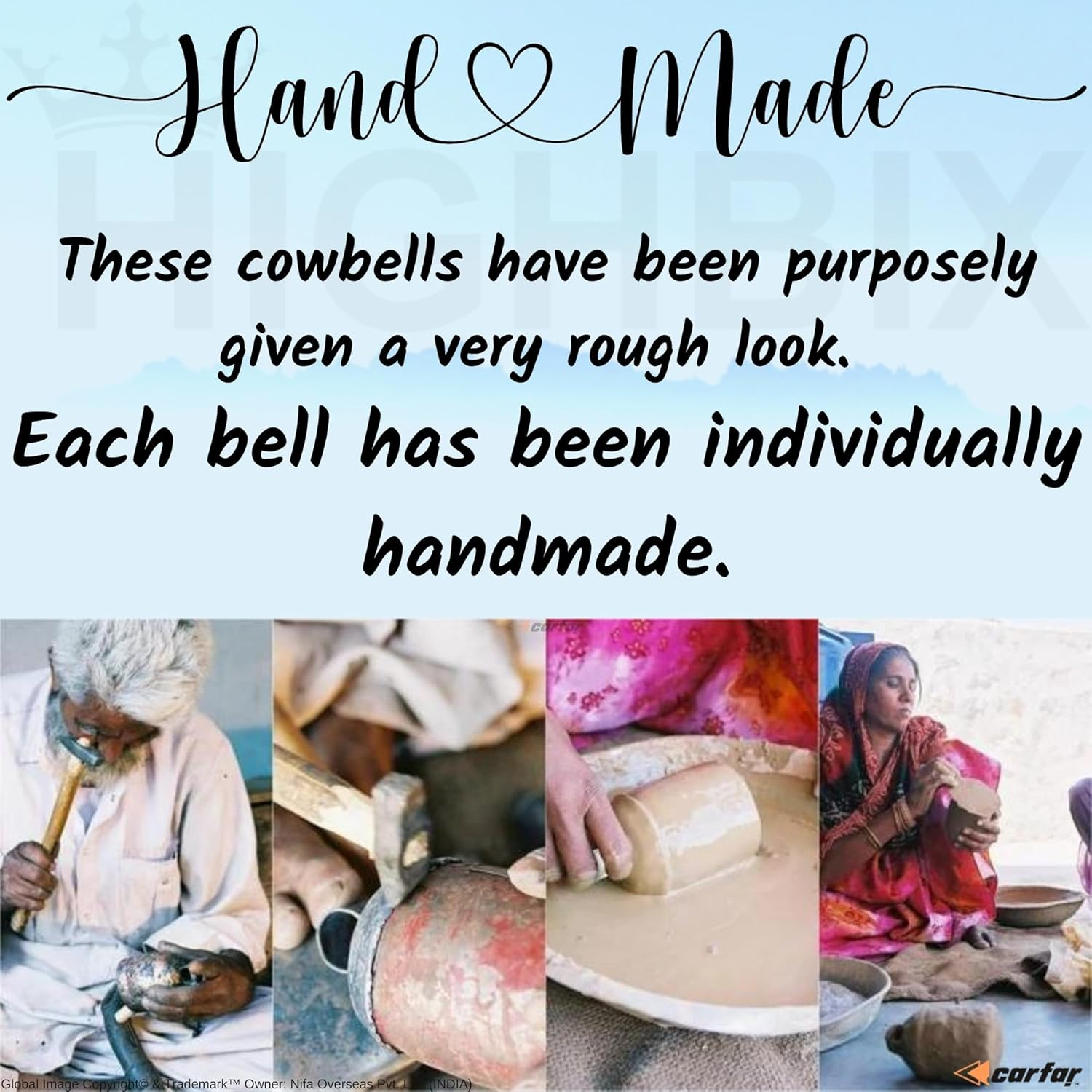 Handicrafts Vintage Rustic Metal Harmony Cow Bells Set of 3 Huge Rustic Christmas Handmade Bells on Jute Rope image number 3