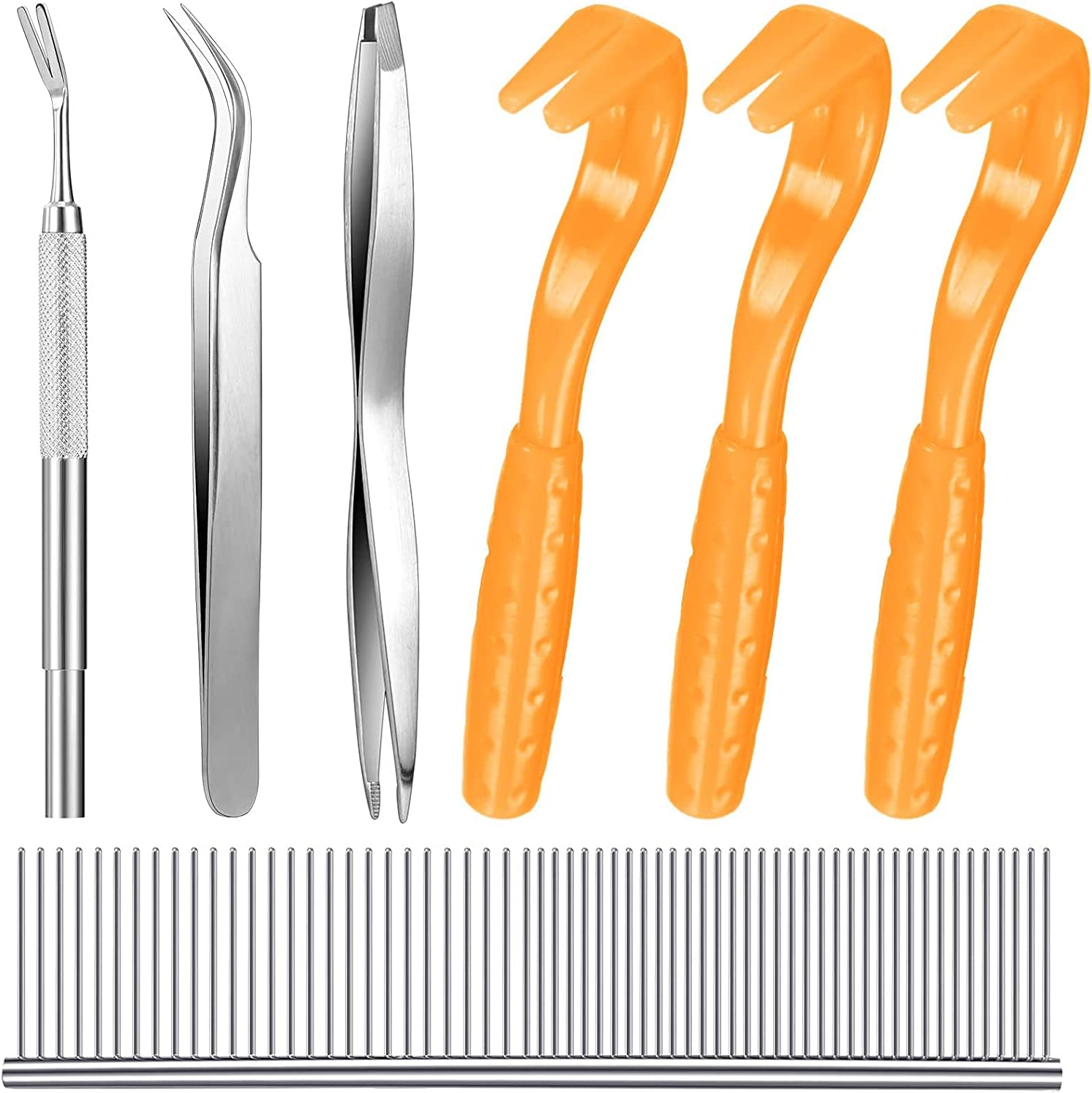Cats and Humans Plastic Tick Puller Tick Grabber, 7Pcs Tick Remover Tick Remover Tick Puller Removal Tick Grabber,Tick Removal Tick Picker Flea Removal Tool,Tick Hook Louses Pliers Remover,Orange