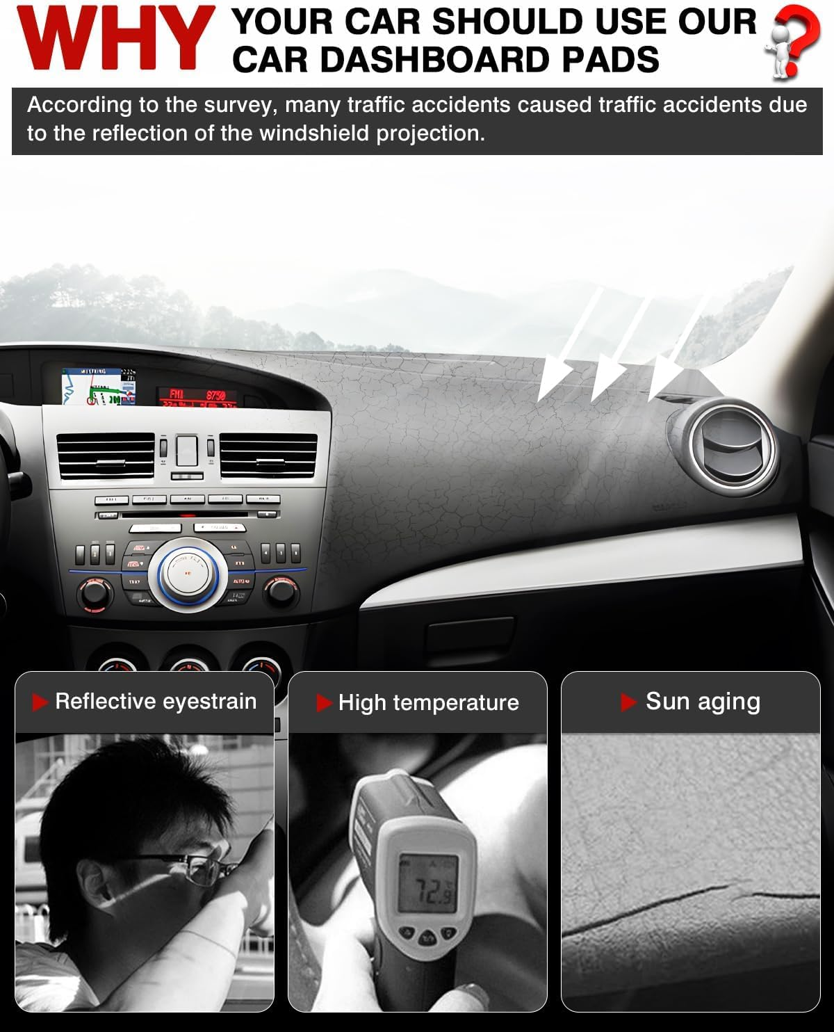 Dashboard Cover Mat for Mazda 3 BL 2009-2013 Sedan Dashboard Cover Flannel Dash Mat Sunshade Glare UV Rays Protector image number 6