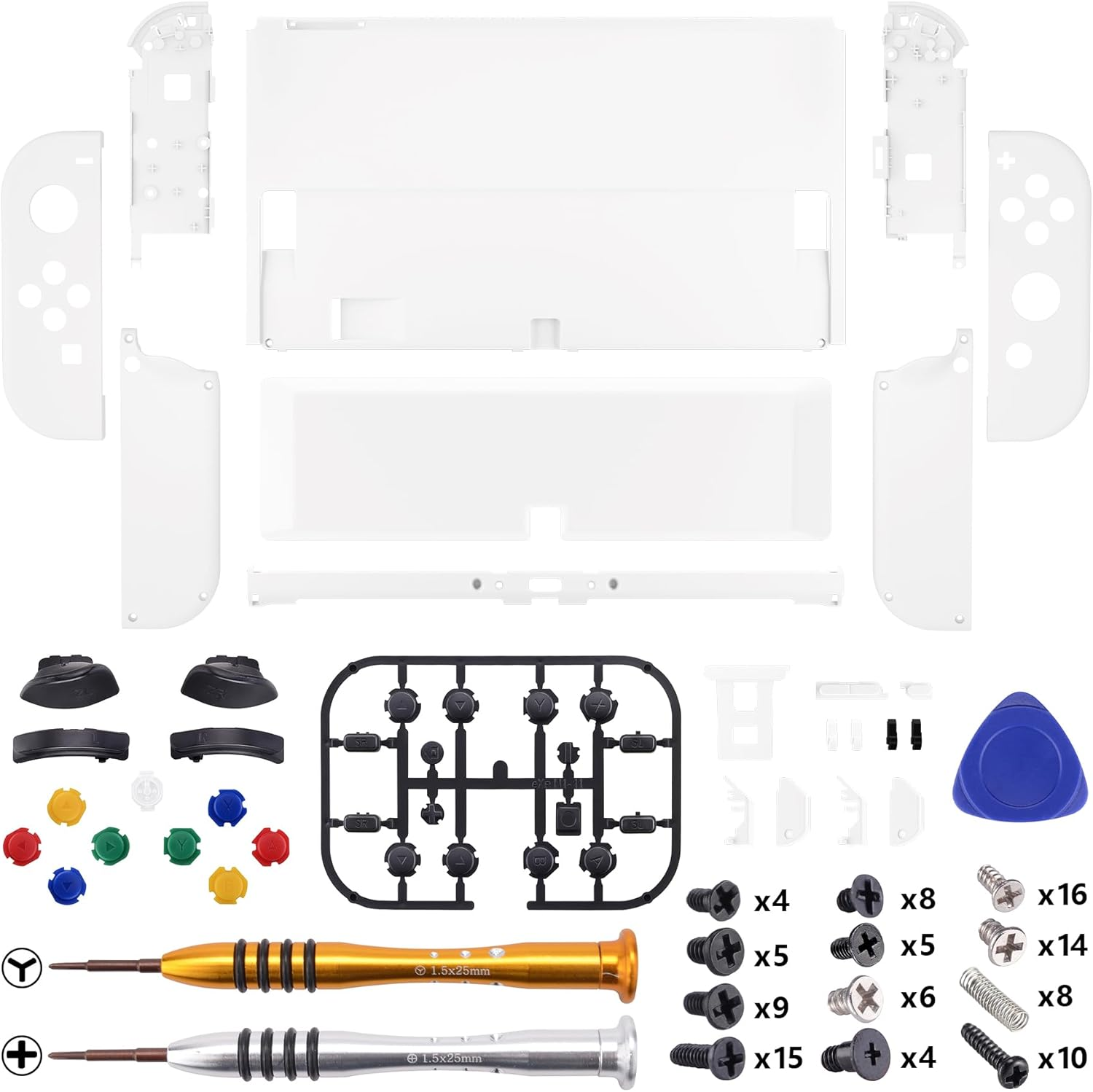 Extremerate DIY Full Set Shell Buttons for Nintendo Switch OLED, White Replacement Console Back Plate & Kickstand, Custom Case Housing for Nintendo Switch OLED Joycon Controller [Control NOT Included] image number 2