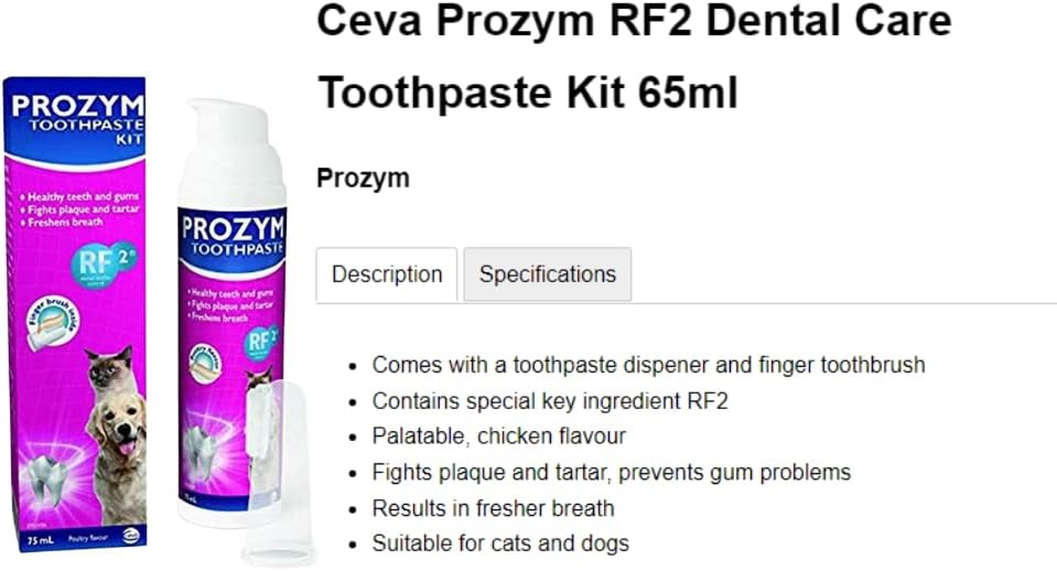 Ceva Prozym Dental Care Toothpaste Kit for Dogs & Cats &ndash; Poultry Flavour, 65Ml