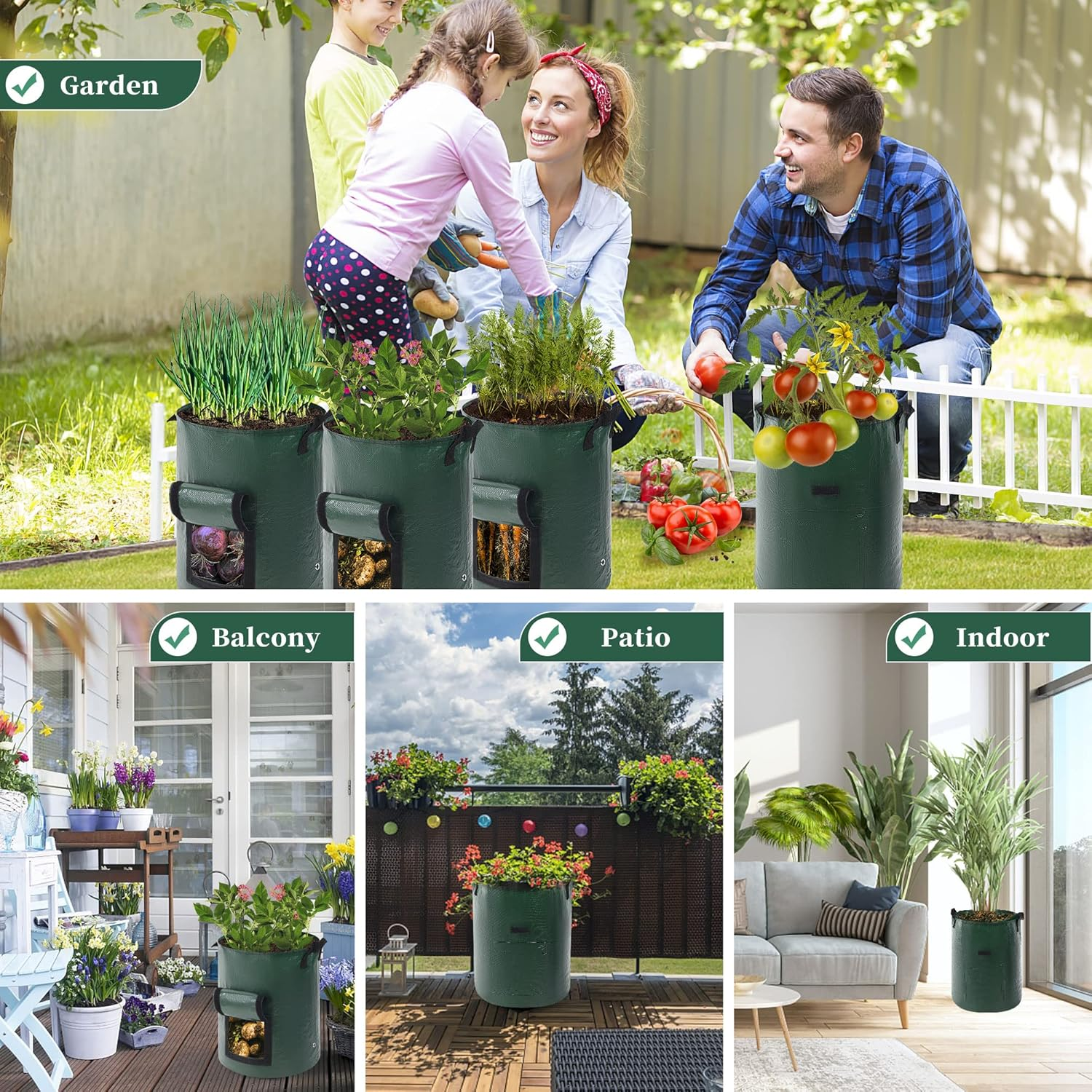 4 Pack 10 Gallon Potato Grow Bags Garden Planting Bags Potato Planter with Handles and Flap Aeration Heavy Duty for Growing Potatoes