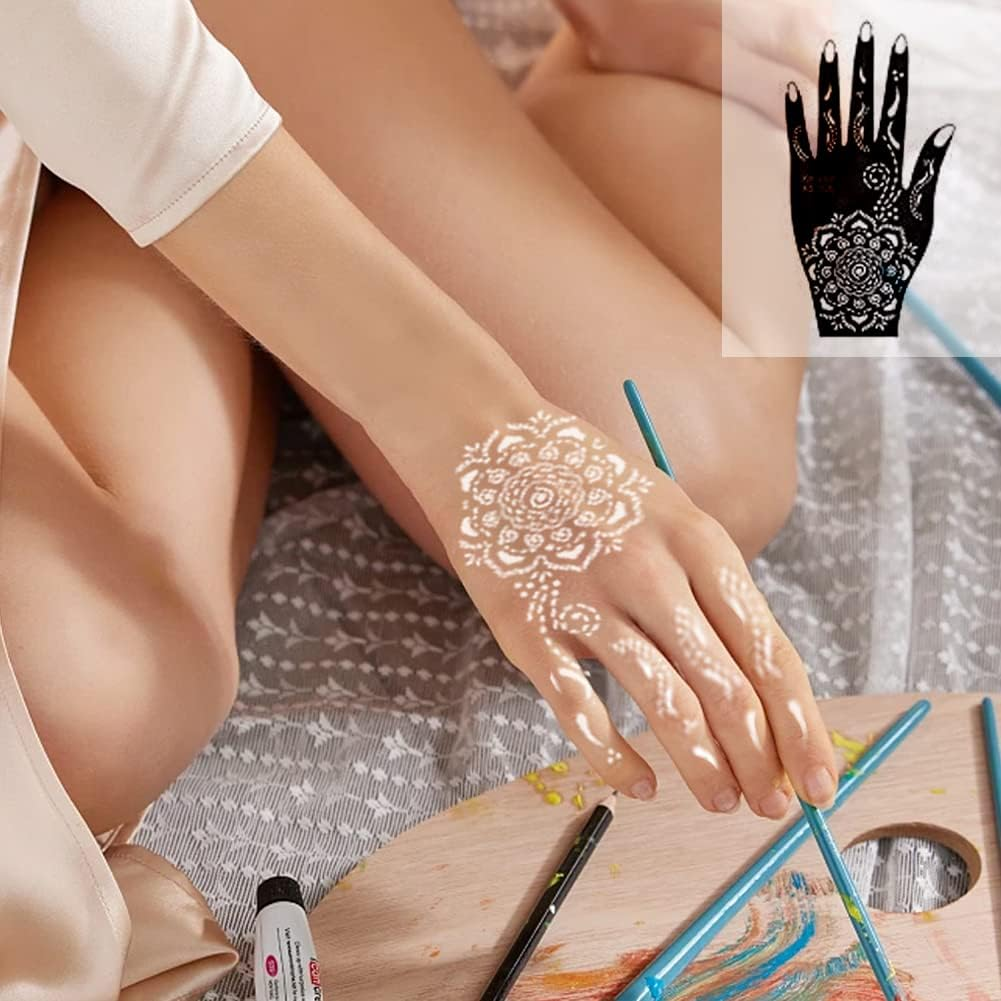 XMASIR 20 Sheets Henna Tattoo Kit Stencil for Hand, Temporary Airbrush Tattoos Stencils Arabian Tattoo Stickers Henna Templates for Body Paint Art (20Pcs-1) - Henna-Inspired With Black Design image number 4