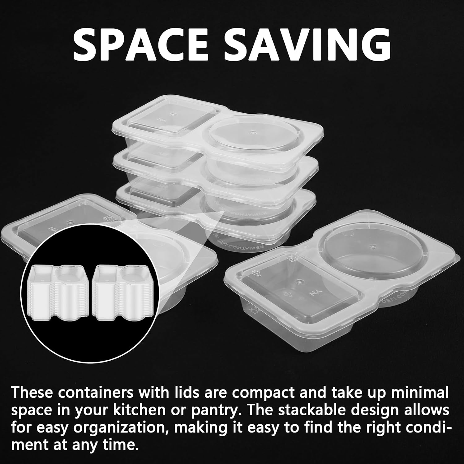 40PCS Double Compartment Condiment Container with Lids, Leak-Proof Compartment Snack Containers, 2 Compartment Snack and Dip Container Reusable Double Condiment Containers image number 3