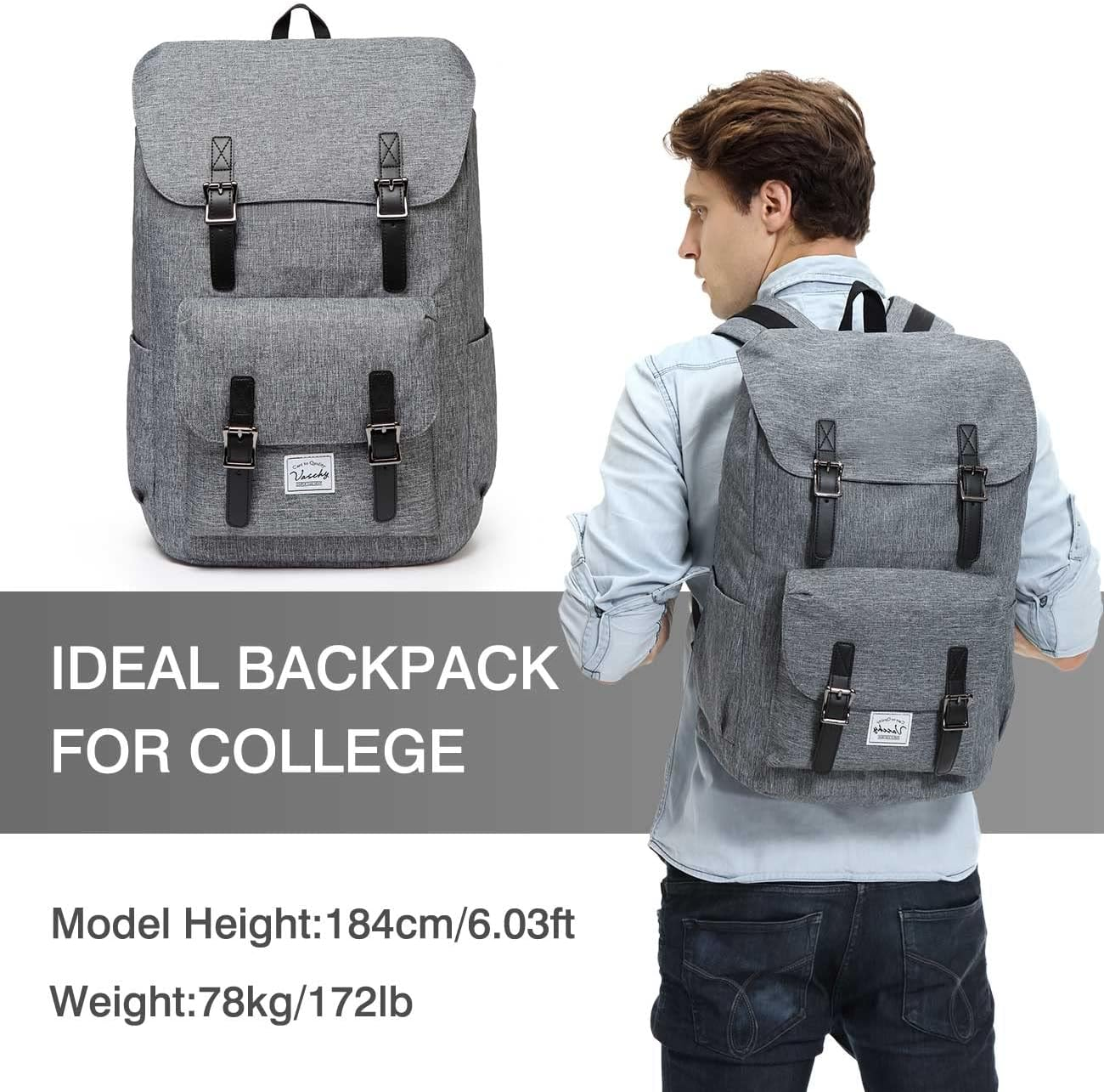 School Backpack for College, Vaschy Large 15.6In Laptop Backpack for Men Women Casual Daypack Travel Backpack Bookbag Camping Work Outdoor Charcoal Grey image number 4