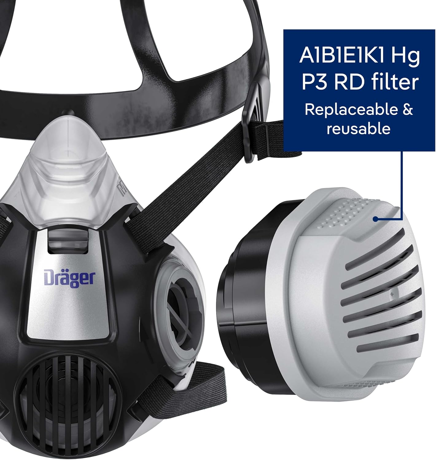 Dr&auml;ger X-Plore 3300 Chemical Half Mask Respirator Set with 2X ABEK1 Hg P3 RD Filters for Chemical Work, Toxic Gas & Organic Vapours image number 3