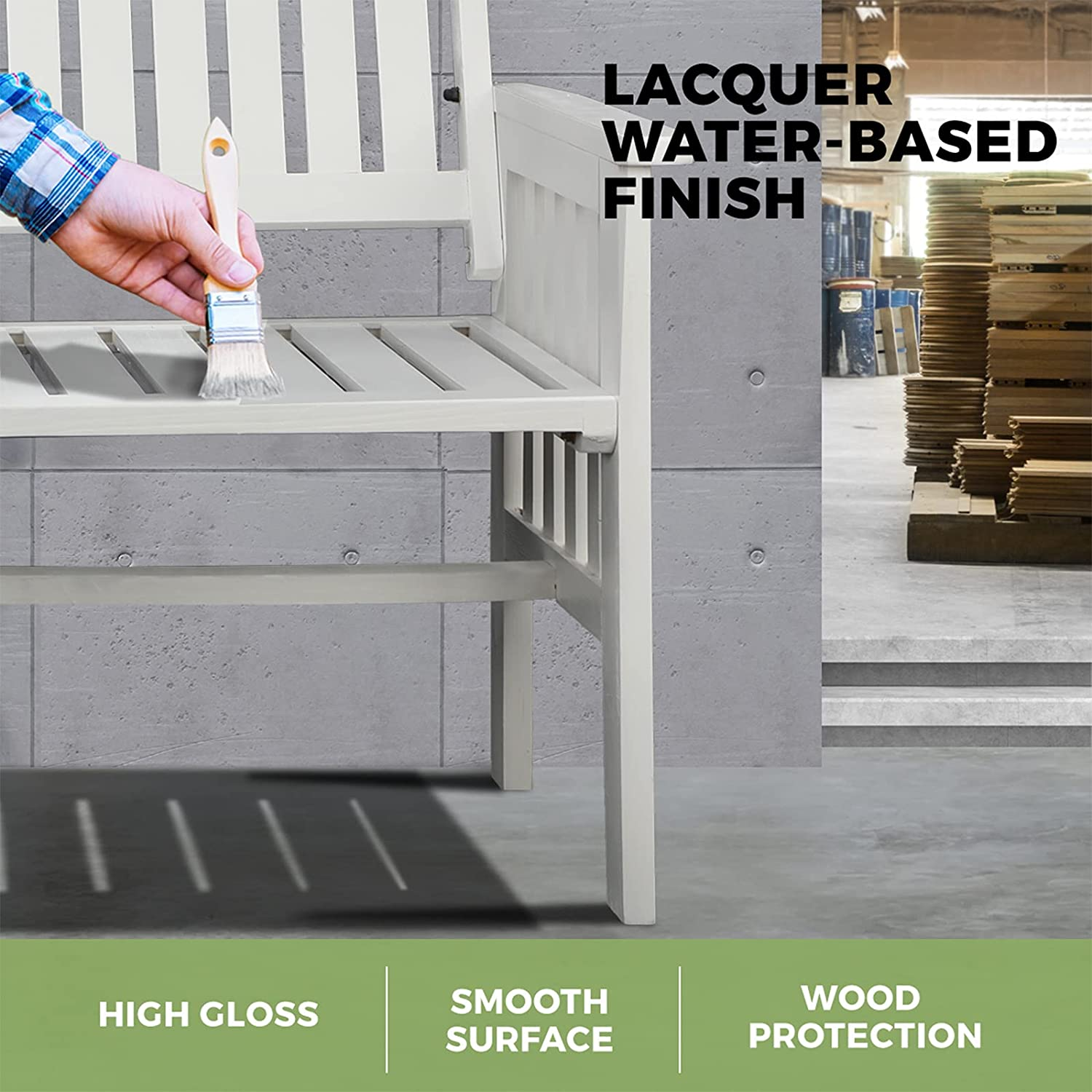 Livsip Outdoor Chair Wooden Garden Bench 2 Seat Table Loveseat Patio Furniture White - Charcoal image number 7