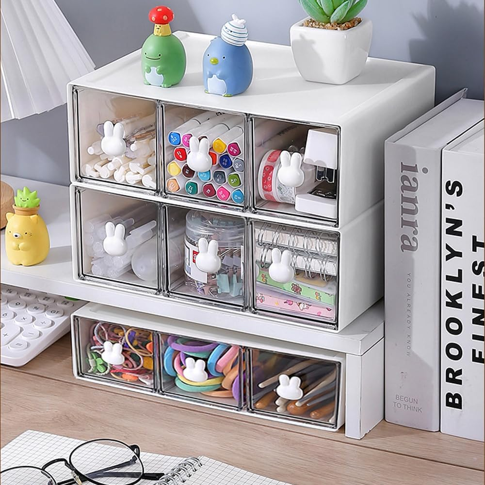 BAIEUEJO Cupboard Organizers Tea Box with 3 Drawers Plastic Stackable Tea Bag Organizer Storage Box for Tea Bags, Coffee, Etc. Kitchen Organiser for Kitchen/Bathroom/Dressing/Office, Etc (White) image number 6