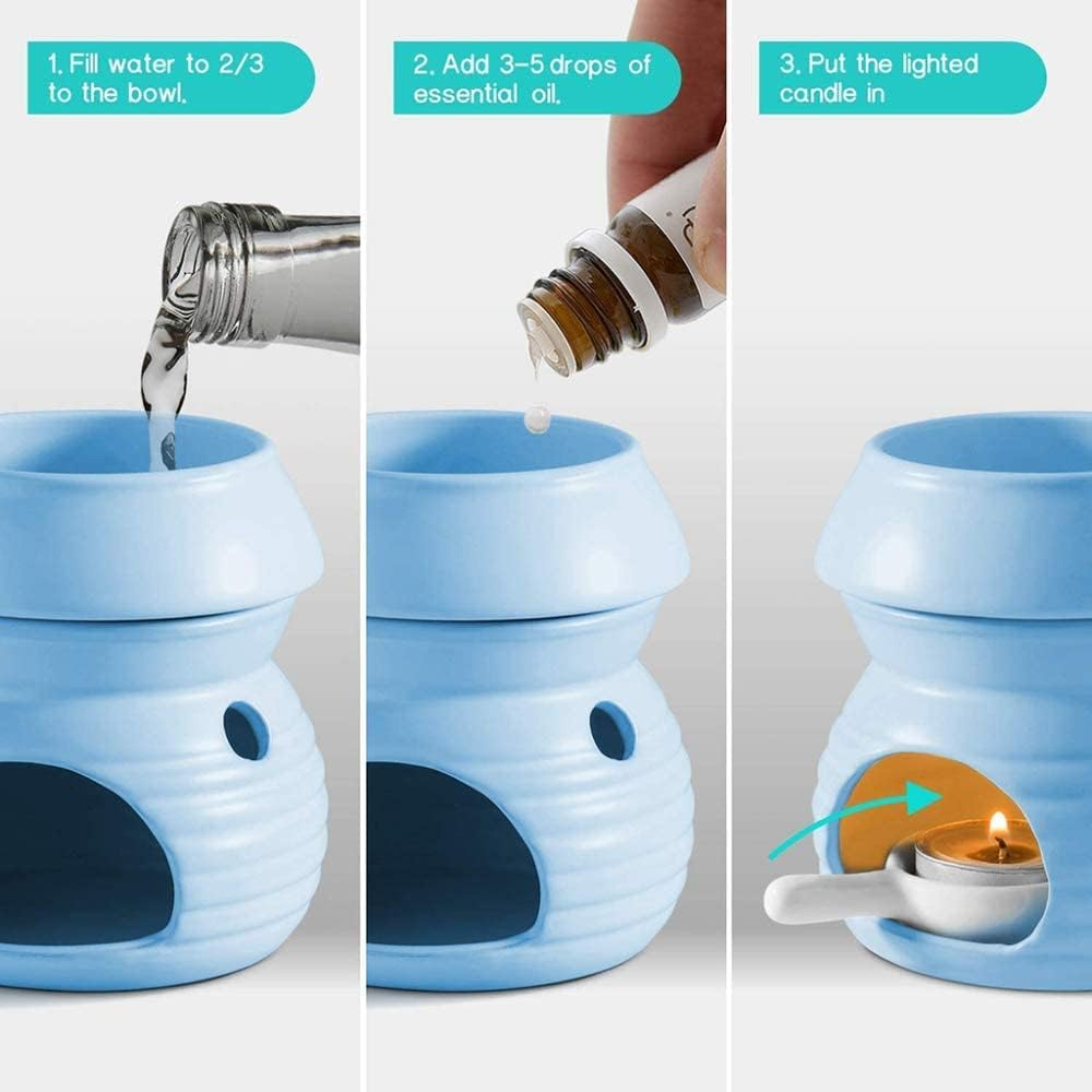 Sculpture Statue Antiques Collectables，Wax Melt Essential Oil Burners 2 Sets, Removable Ceramic Aroma Burner Assorted Candle Scented Diffuser Home Bedroom Decor Christmas Housewarming Gift,Blue image number 2