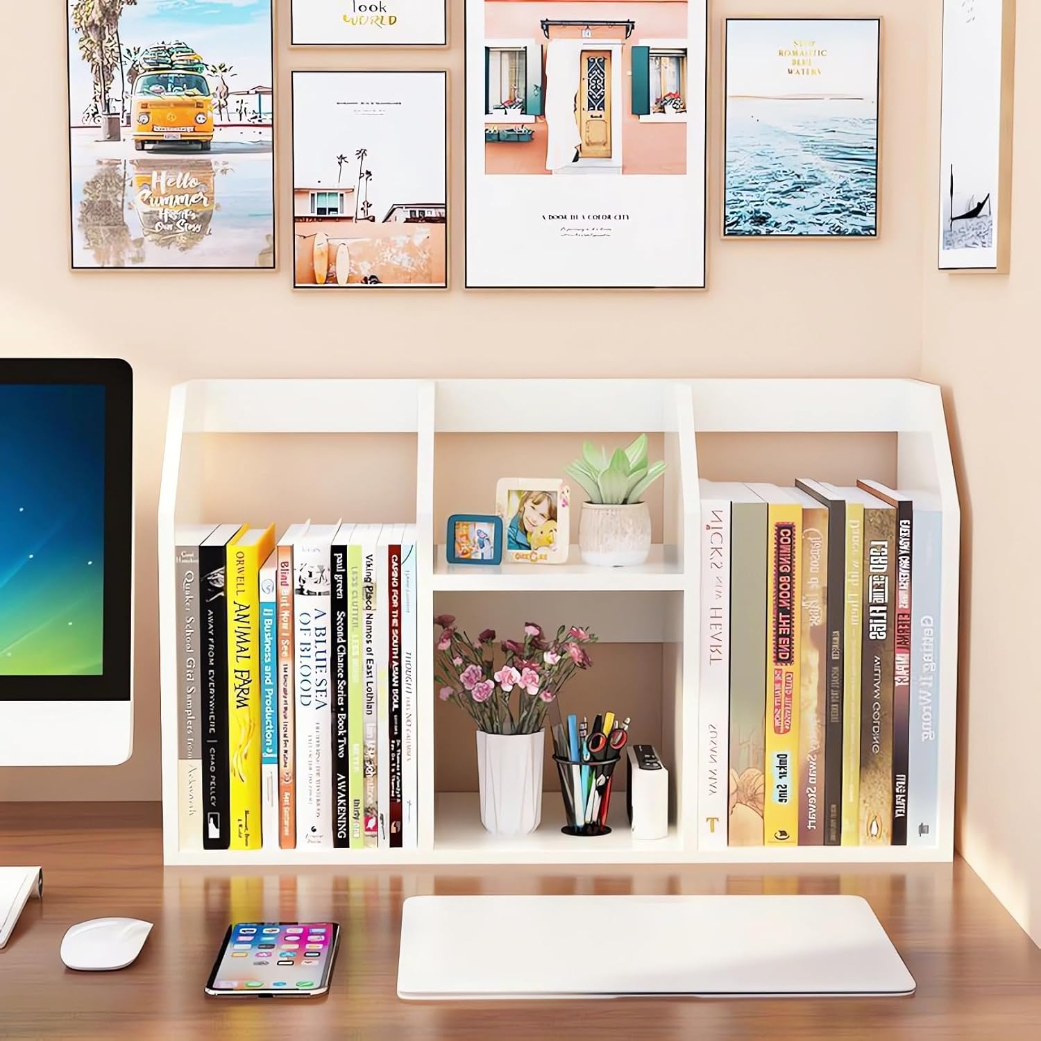 Desktop Bookshelf, Book Organiser, Wooden Bookcases, Office Desk Storage Shelf, Table Storage Rack A271 (Black) image number 2