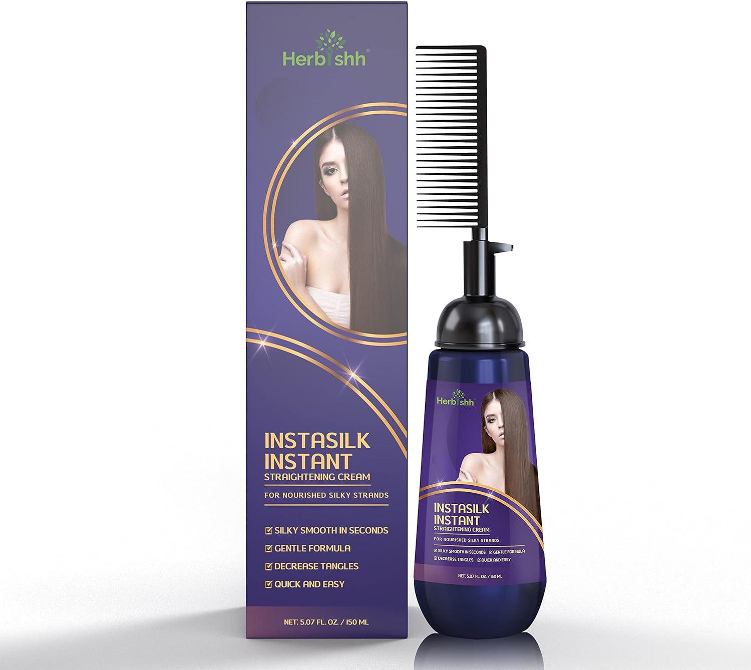 Herbishh Instant Hair Straightener Cream with Applicator Comb Brush &ndash; Straightening in Seconds &ndash; Smooths Curls, Tangles & Frizz &ndash; Completely Straight Hair Treatment &ndash; Gentle Ingredients &ndash; 150 Ml image number 1