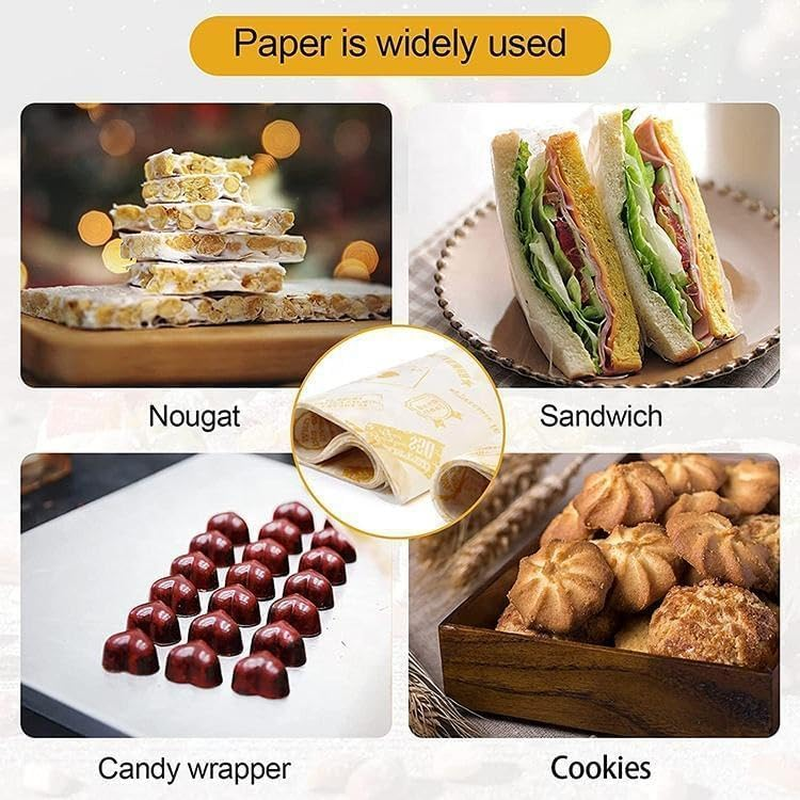 WADY 100 Sheets Food Grade Wrap Paper, Wax Paper Sheets for Food, Food Grade Wrap Paper Greaseproof Sandwich Wrap Paper, Baking Wrapping Paper Deli Paper,For Sweets Cakes Cheese Baking (Style Stamp) image number 5