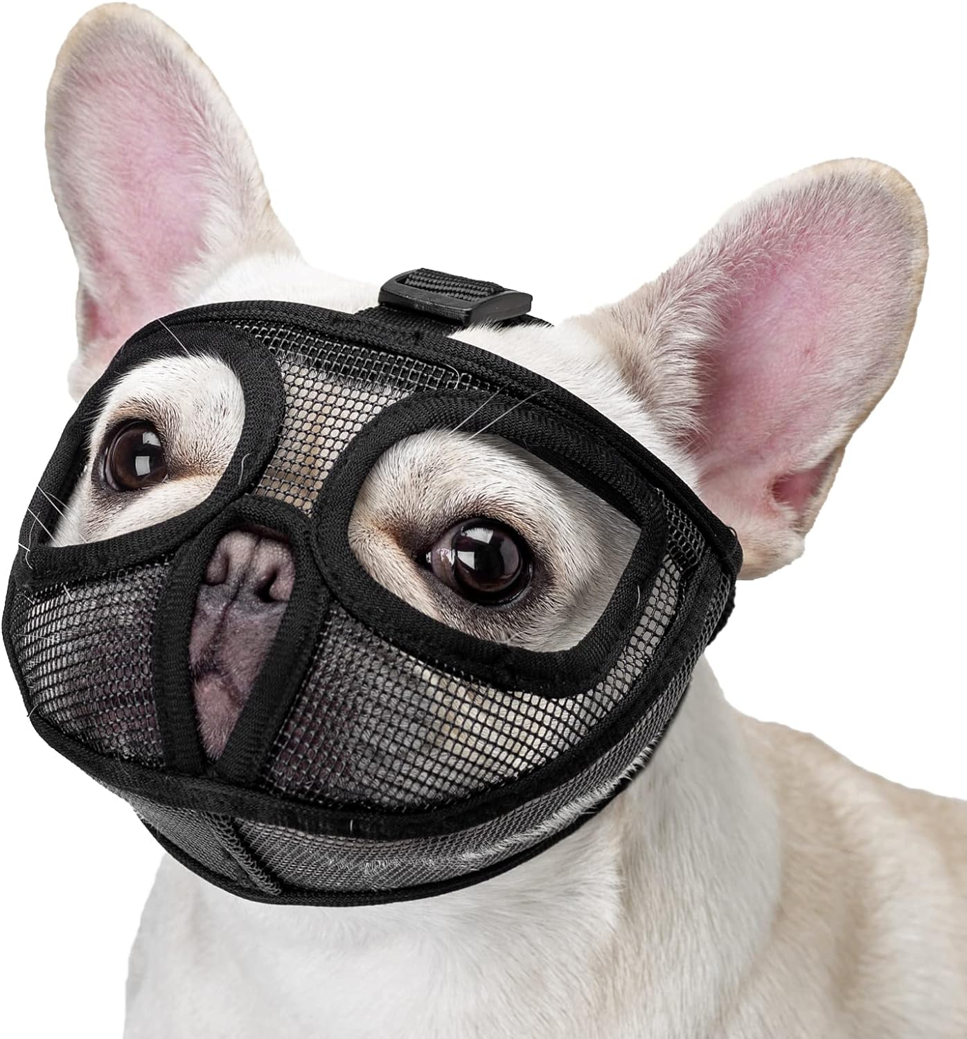 Ohcozzy Short Snout Dog Muzzle with Enlarged Eye Hole, Soft Mesh Bulldog Muzzle for Biting Chewing Licking Grooming(M,Black) image number 3