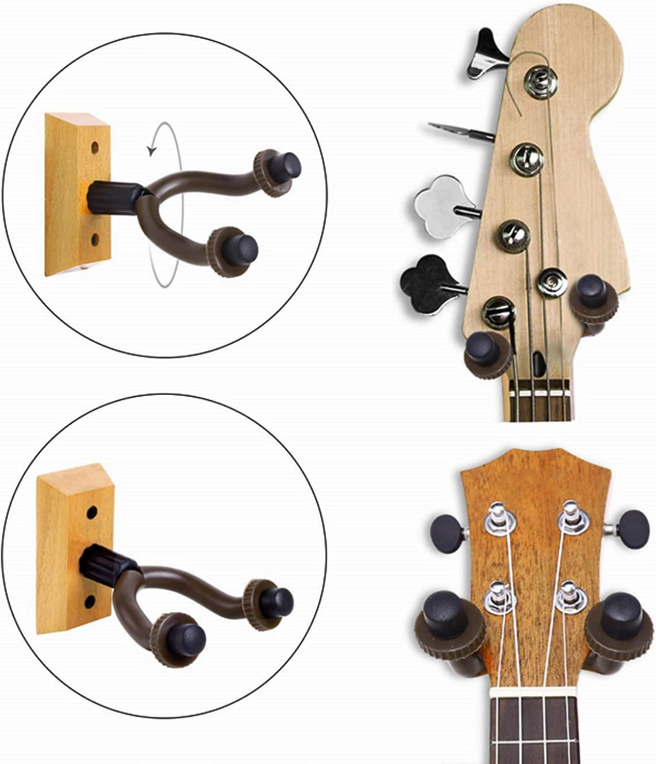 Guitar Wall Mount 6 Pack, Hardwood Guitar Hanger Wall Hook Holder Stand Display with Screws - Easy to Install - Fits All Size Guitars, Bass, Mandolin, Banjo, Ukulele image number 4