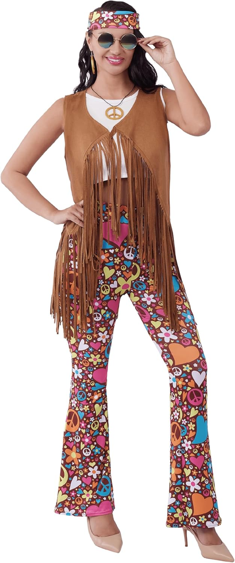 Spooktacular Creations Hippie Costume Women, Halloween 70S Outfits for Women, Adult Hippie Accessories for 70S Costumes image number 2