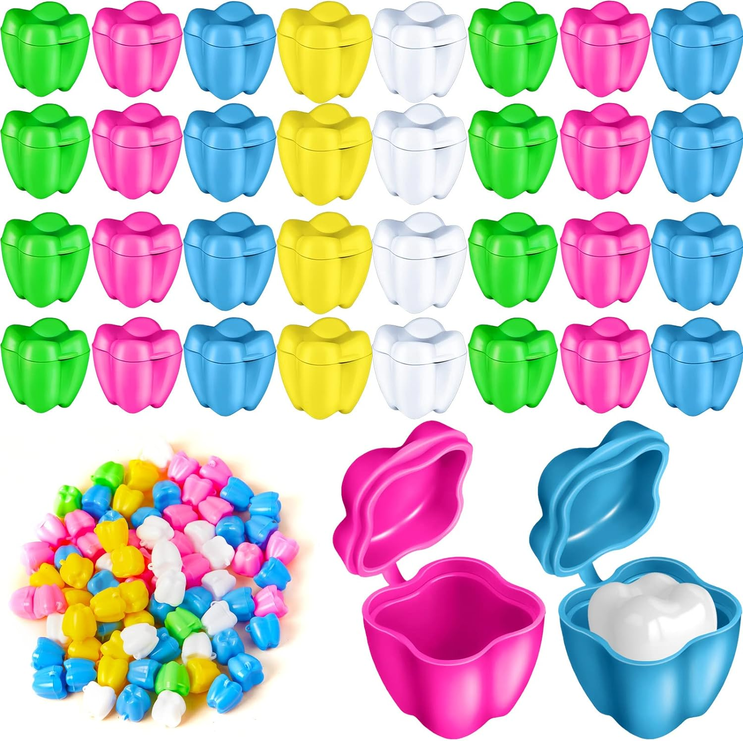 150 Pcs Colorful Tooth Savers, Plastic Tooth Holders for Boys and Girls, Tooth Box, Tooth Holders for Kids Keepsake, Goodie Bag Fillers, Party Favor, Dentist Office, 5 Colors, 0.6 X 0.75 X 0.6 Inch, Plastic, Alexandrite image number 5