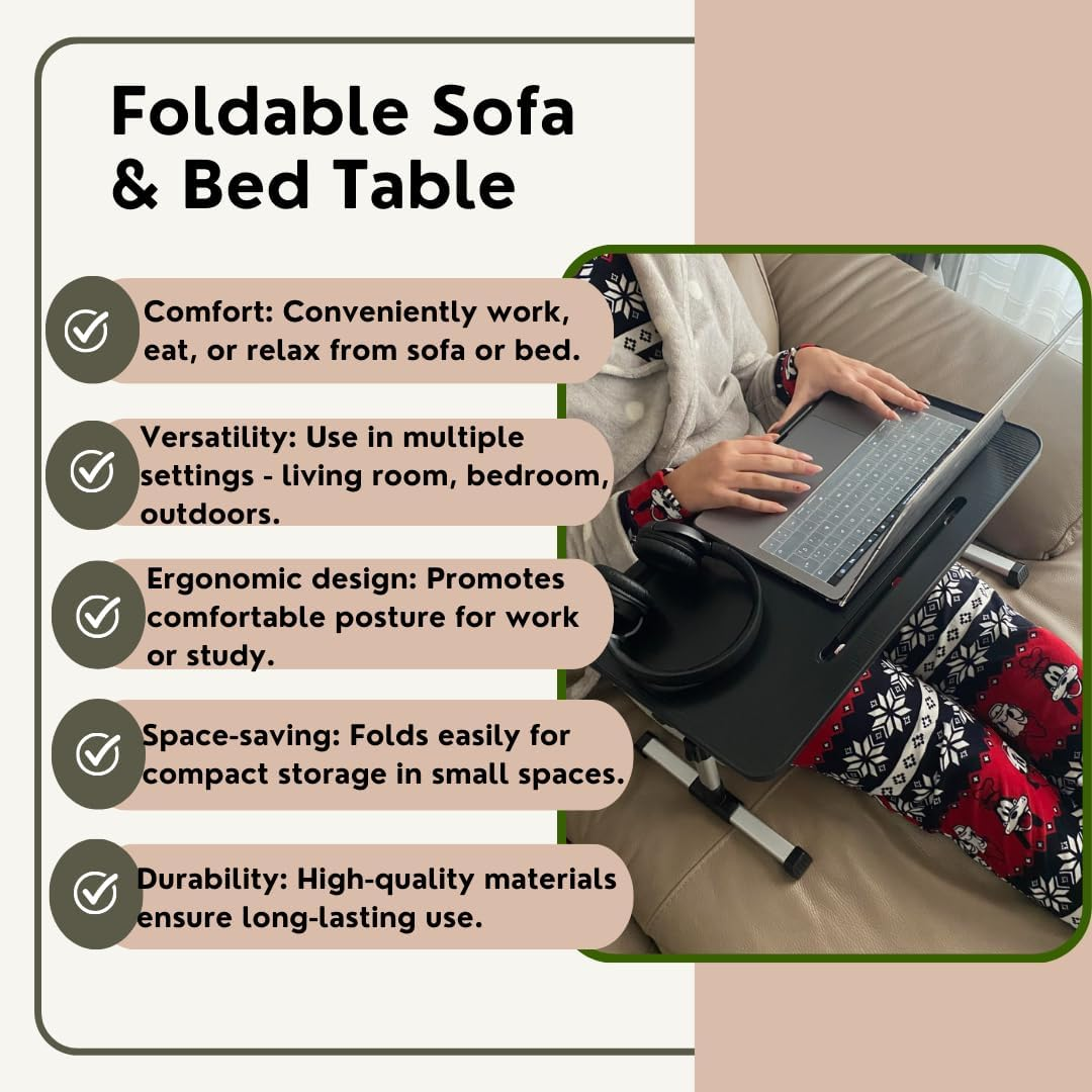 DLS Laptop Desk Foldable | Lap Desk for Laptop | Bed Table for Laptop | Laptop Table for Bed | Portable Laptop Stand | Bed Desk underneath | Lap Table XL image number 3