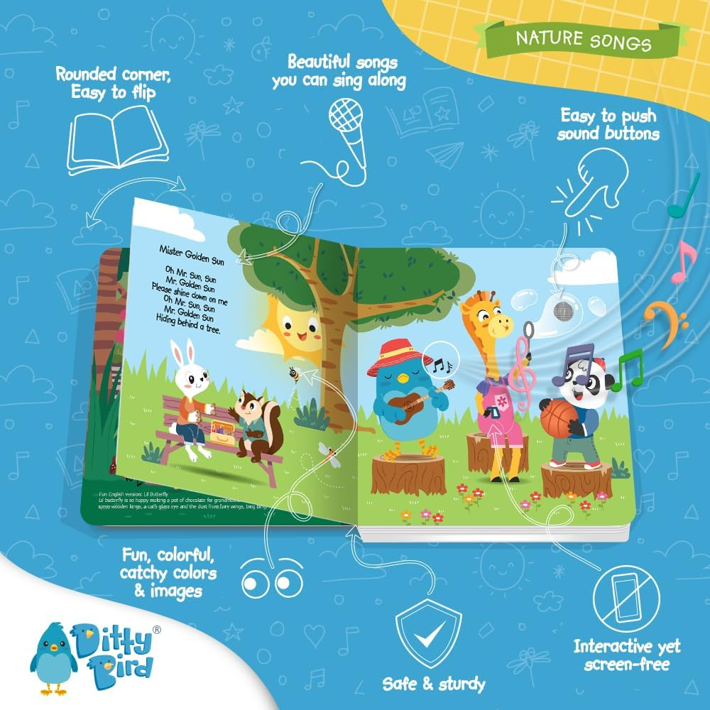 Ditty Bird Musical Books for Toddlers | Fun Children'S Nursery Rhyme Book | Rain, Rain, Go Away Book with Sound | Interactive Toddler Books for 1 Year Old to 3 Year Olds | Sturdy Baby Sound Books image number 5