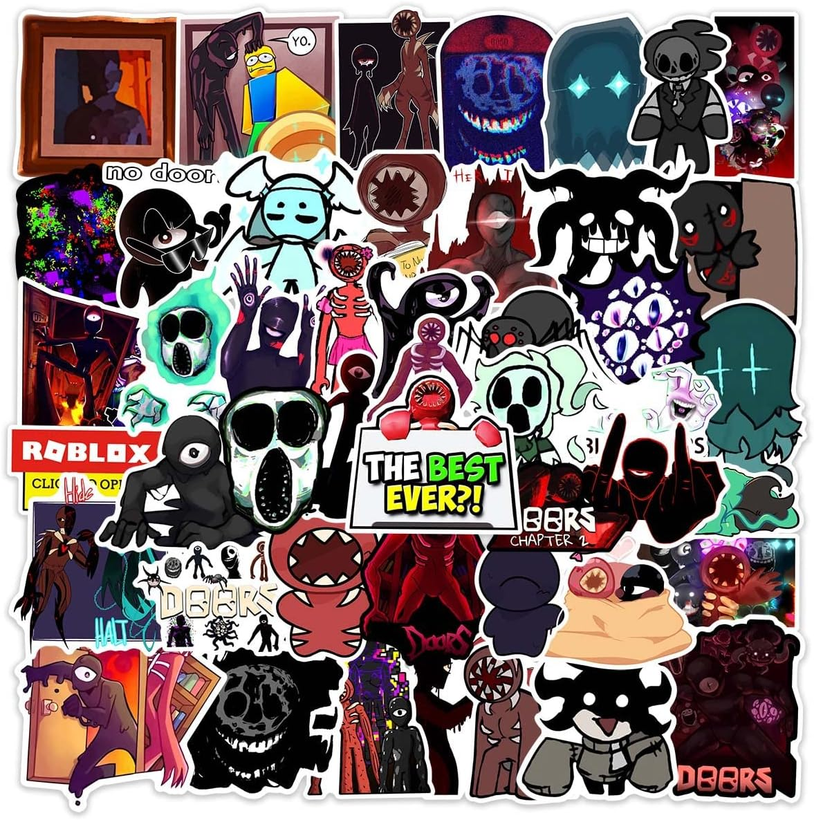 Doors Roblox Figure Sticker Doors Roblox Figure Sticker Set 50 Pieces Cute Decoration for Car Laptop Skateboard Bicycle Moped Motorcycle Bicycle Computer Suitable for Adults Children