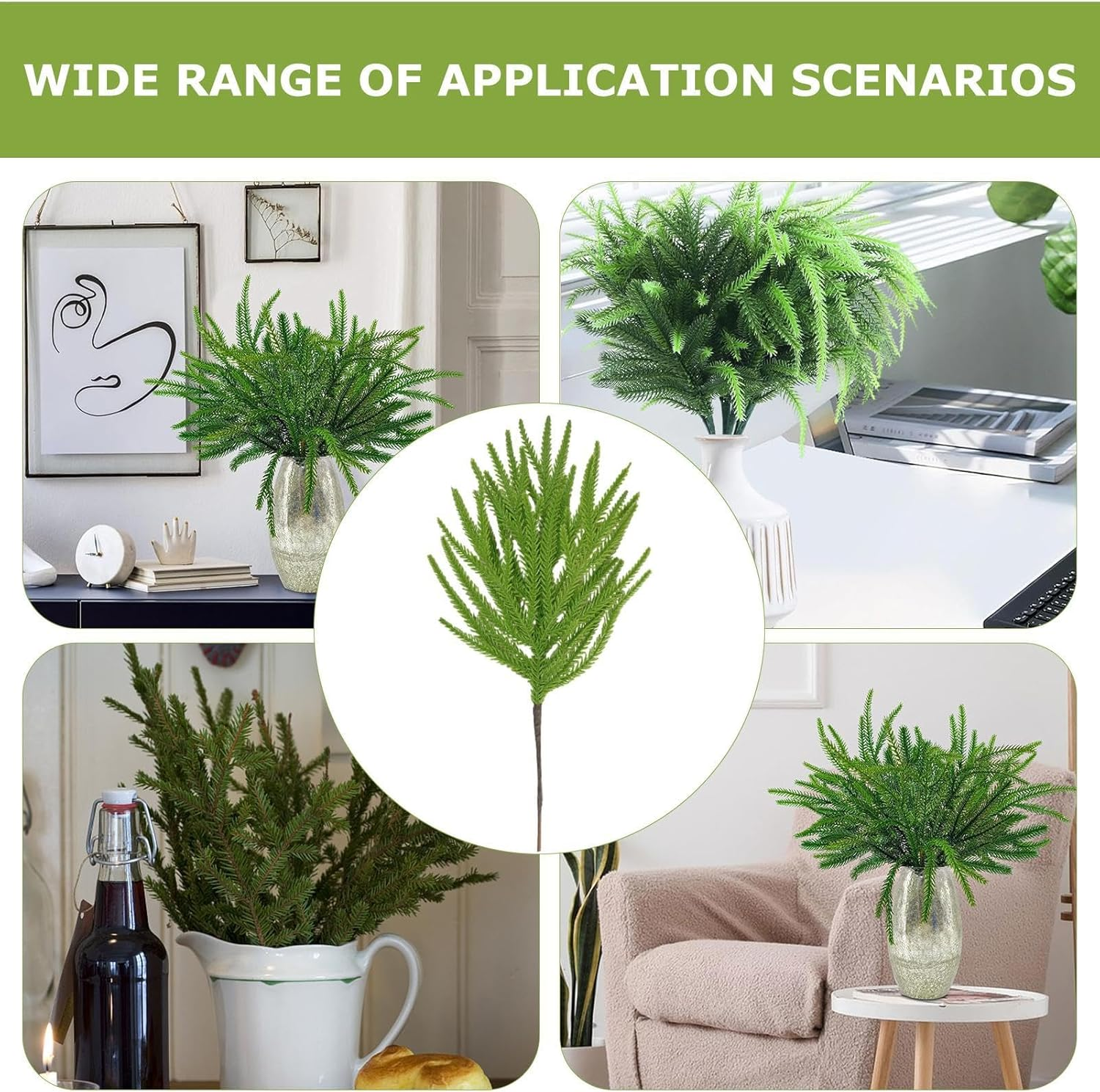 Pine Branches | Christmas Norfolk Pine Branches,Christmas Accessories Decorative Pine Branches for Fireplace, Wall, Table, Corner image number 4