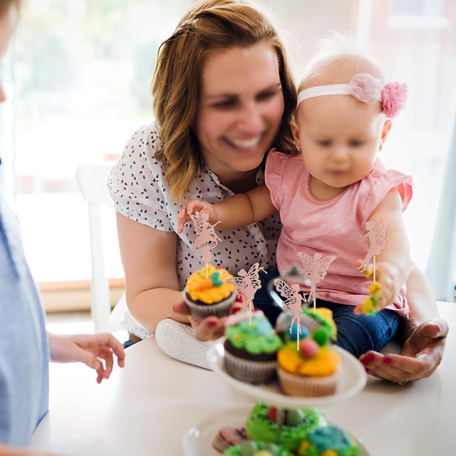 30 Pack Fairy Cupcake Toppers Glitter Flower Angel Fairy Ballet Dancer Cupcake Picks for Wedding Bridal Shower Baby Shower Birthday Party Cake Decorations Supplies Rose Gold image number 3