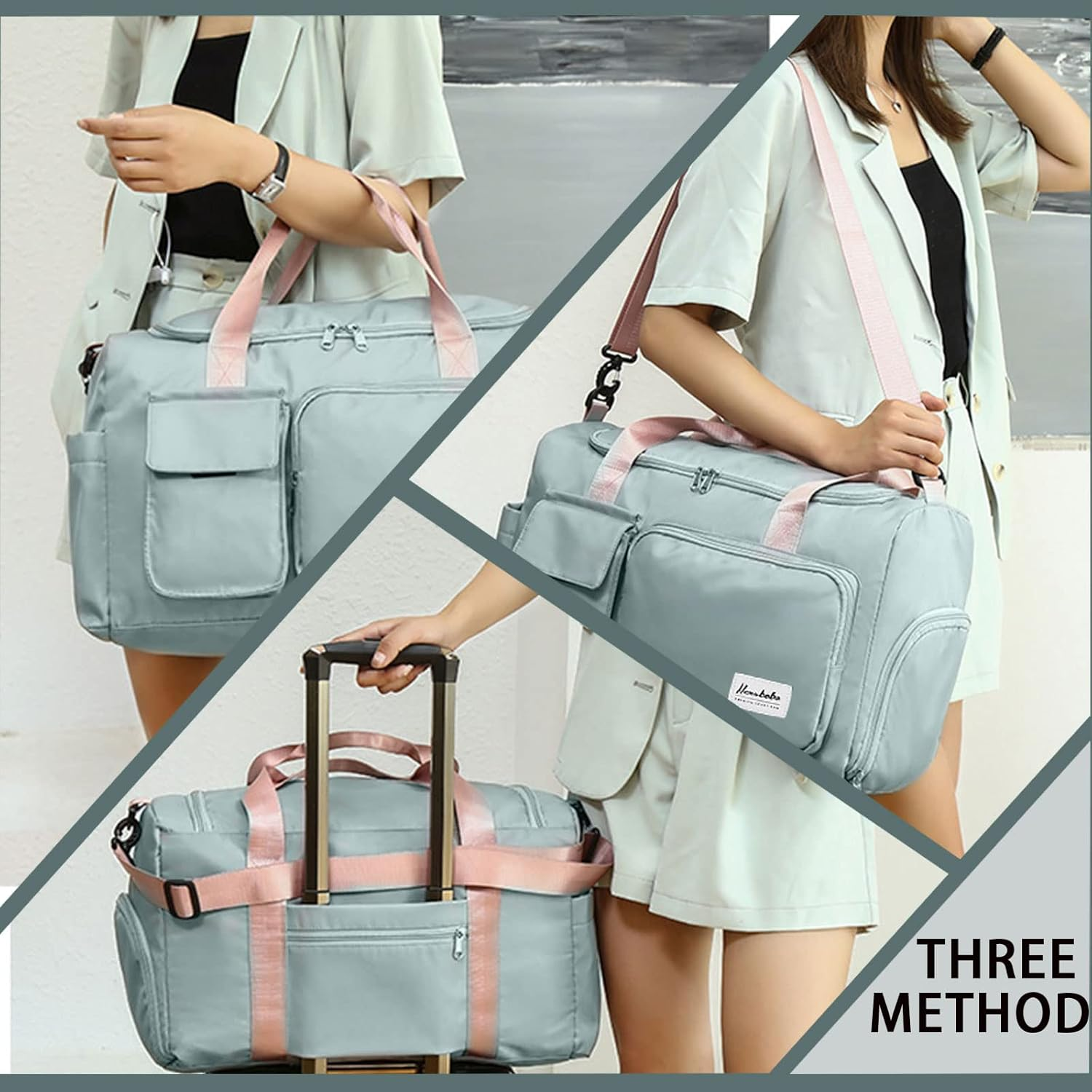 Gym Duffle Bag with Shoe Compartment Wet Pocket, Weekender Travel Bag with Shoulder Straps, Waterproof Sports Duffle Bag for Men Women, Lightweight Carry on Gym Bag (Green) image number 4