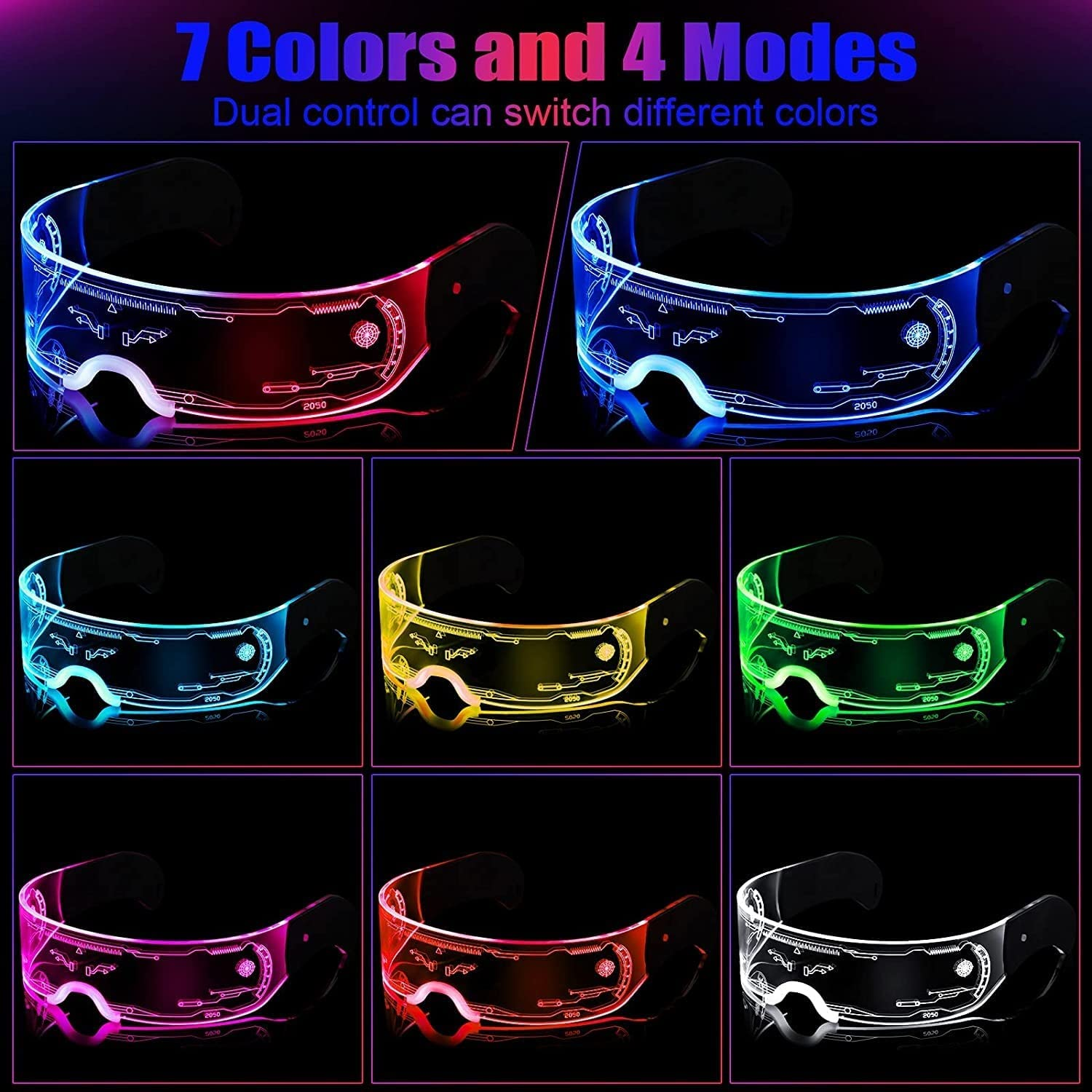 GIOD LED Glasses Party Glasses Cyberpunk LED Colorful Color Changing Lights Rechargeable Futuristic Glasses Halloween Christmas Decoration image number 4