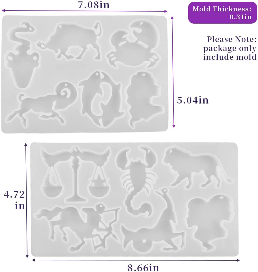 Zodiac Resin Molds, 12 Constellation Animals Keychain Silicone Mold, Unique Epoxy Resin Casting Molds, Pendant Mold for DIY Jewelry Pendant Earrings Necklace Art Crafts Keychain Halloween Decor - Butterfly image number 5