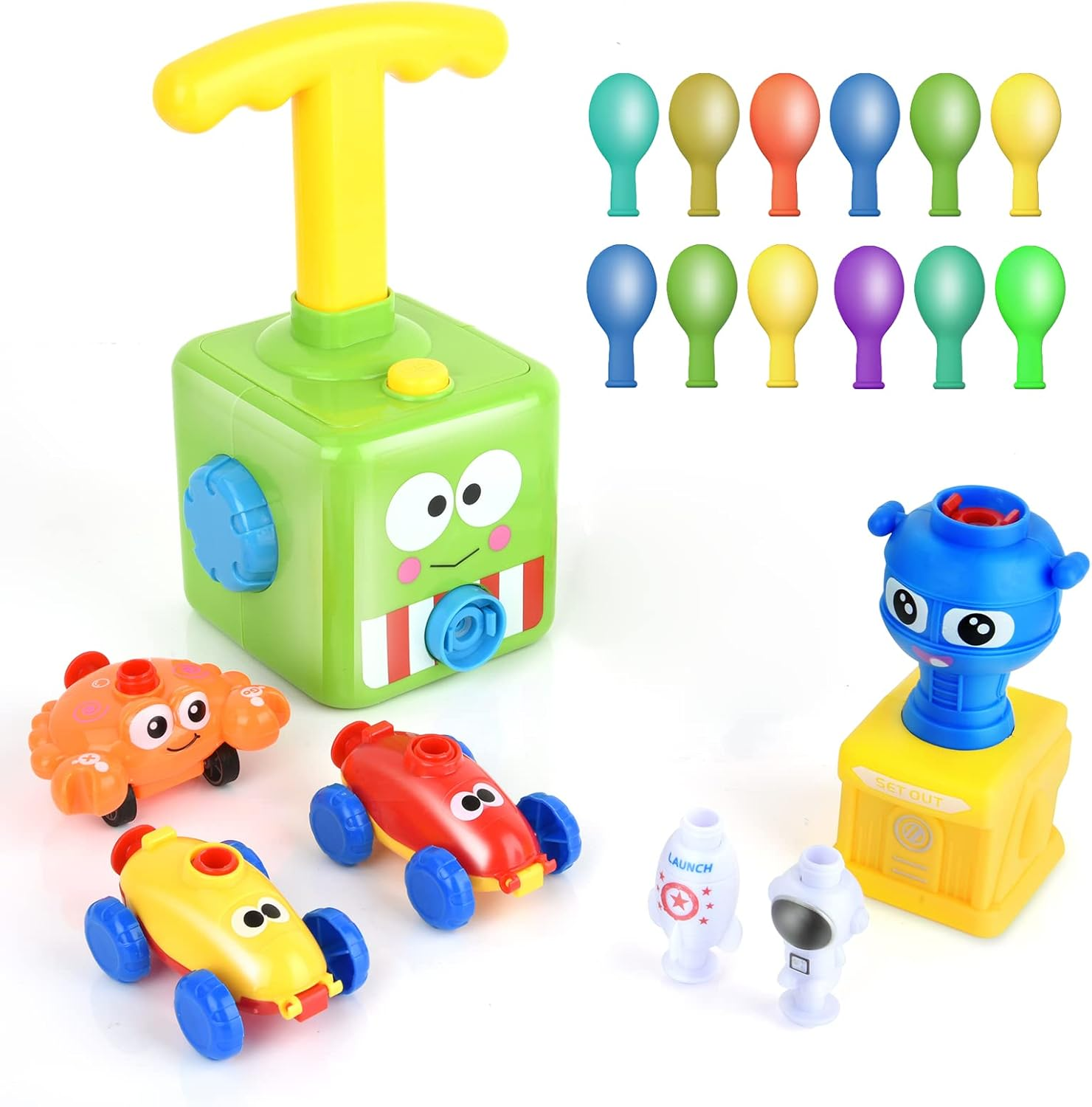 Balloon Car Toy Launcher Set,Children Inertial Balloon Powered Car Science Intelligence Education Toy, Balloon Pump Cars Racer Kit Boys Girls