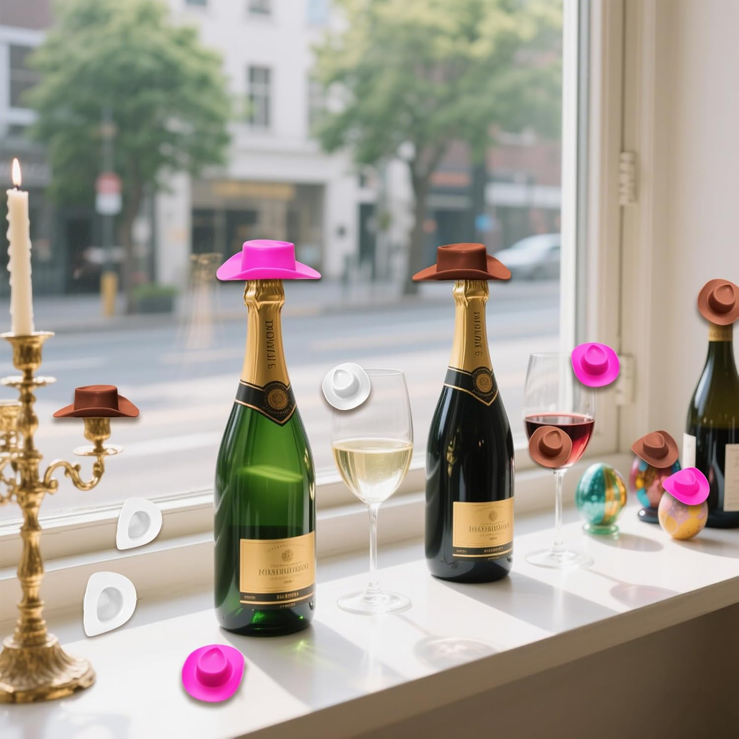 30 Pcs Plastic Mini Western Cowboy Hats Bulk Mini Cowgirl Cowboy Hats Small Cowboy Hats Cute Miniature Hat for Crafts Bottle Cake Party Decoration (White,Brown,Pink) image number 4