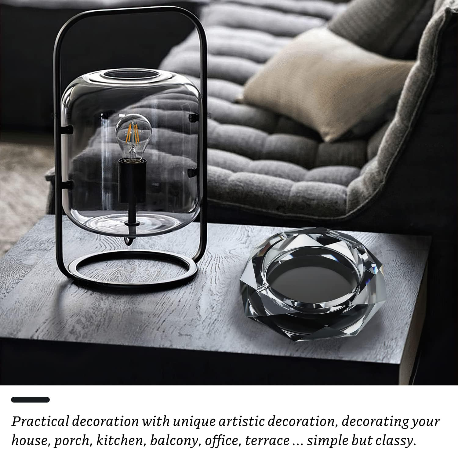 Bicico Crystal Glass Ashtray, Cigar Ashtray, Cool Ashtrays for Cigarettes Indoor, Ash Tray Holder Home Office Desktop Tabletop Hotel Indoor Outdoor Decoration, Black image number 6