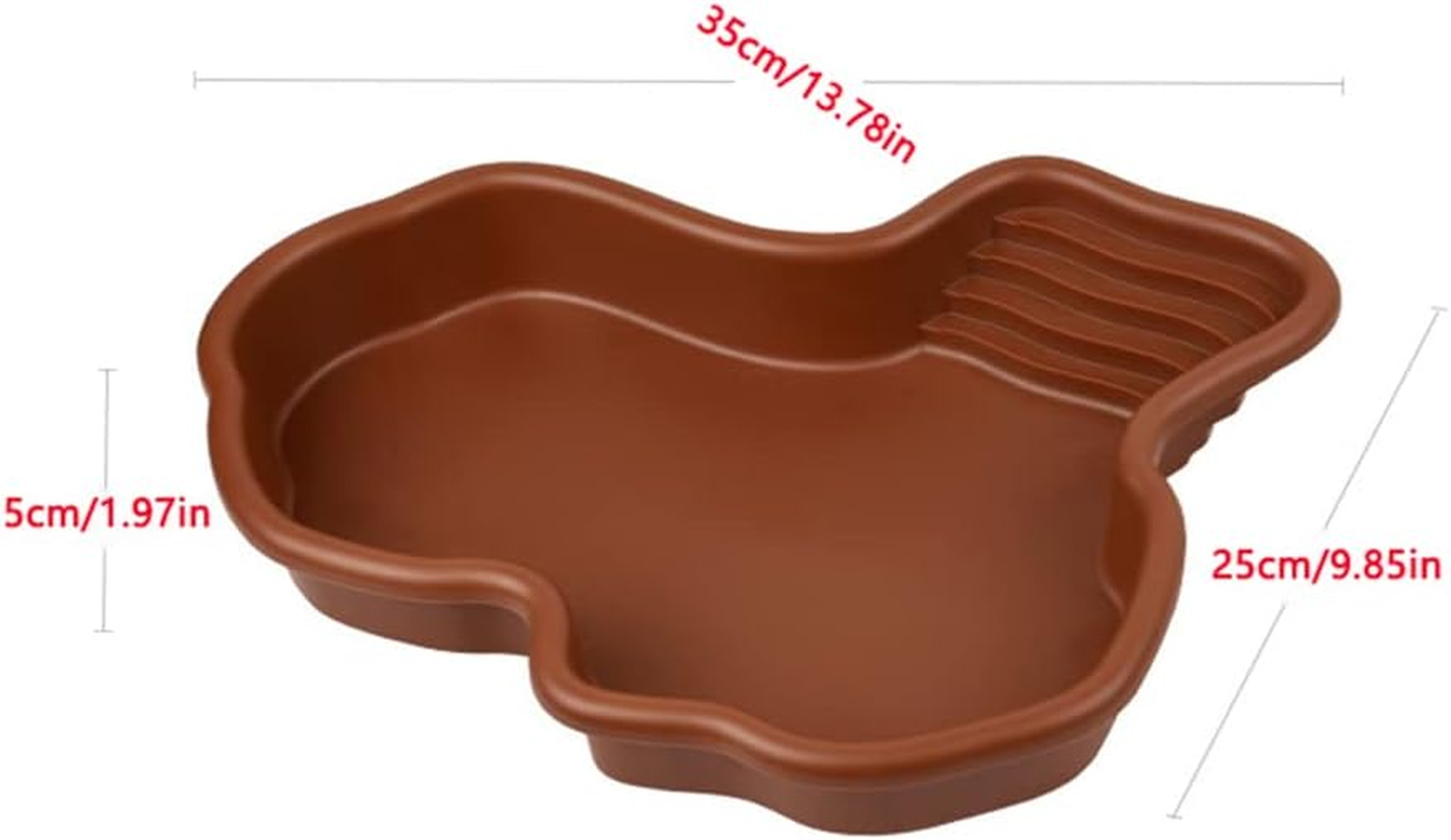 Flushbay Extra Large Reptile Bathing Pool Reptile Feeding Dish Water Bowl with Ramp Aquarium Ornament for Gecko, Snake, Turtle, Bearded Dragon, Lizard Bath (Brown) image number 6