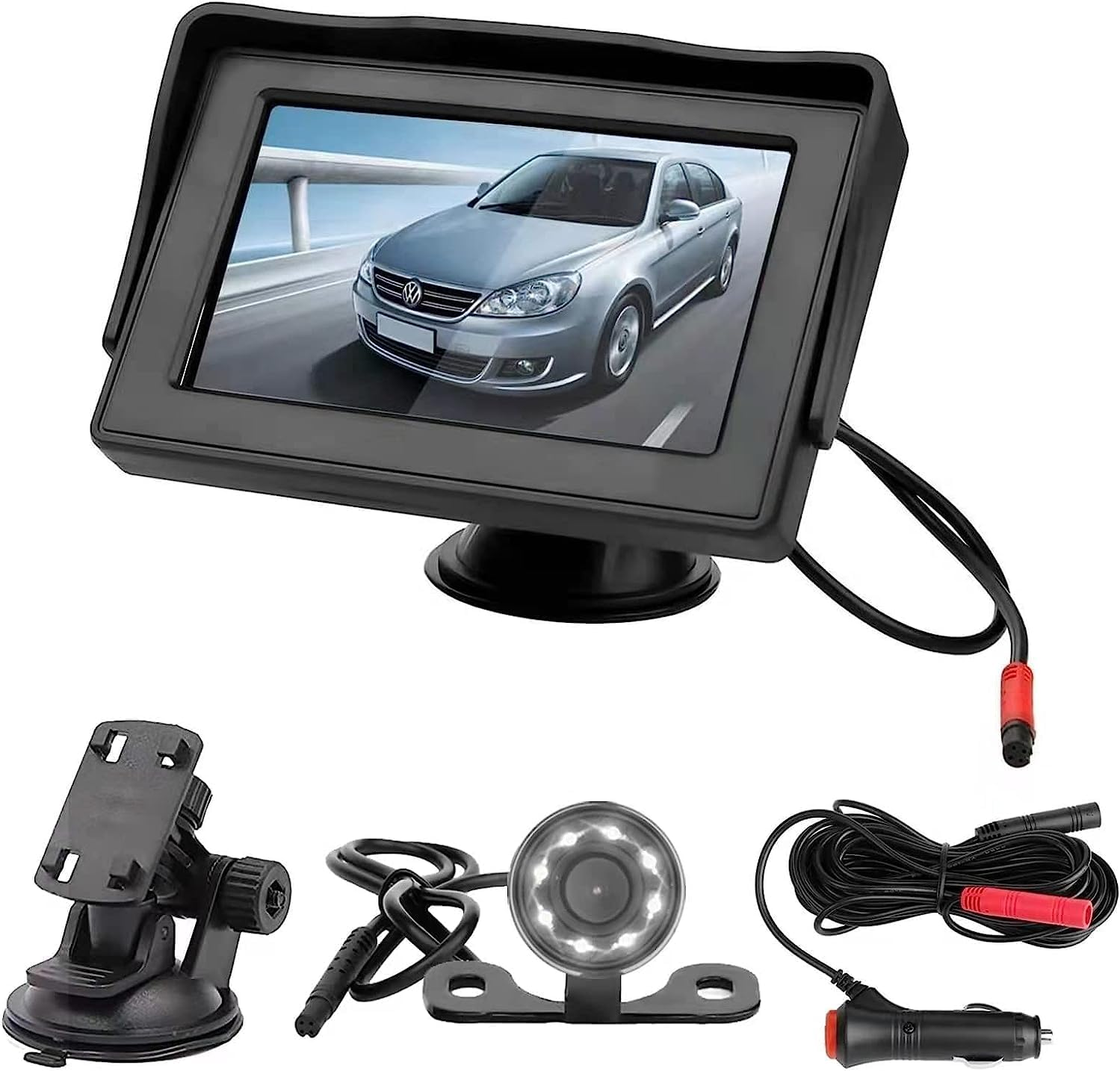 B-Qtech Backup Camera and Monitor Kit, 4.3" LCD Display Support Mirror Flip Guideline Night Vision Rear View Reverse Camera Waterproof for Pickup Car SUV Van, Easy Install and Setup image number 2