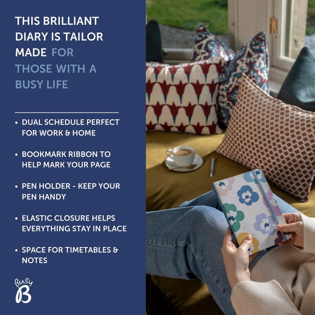 Busy B Diary - A5 Mid-Year Academic Diary - Busy Life Weekly Journal - Aug '25 - Aug '26 &ndash; Floral Print Cover - Life Planner with Dual Schedules, Year Calendar, Pen Loop, Pockets & Elastic Closure image number 3