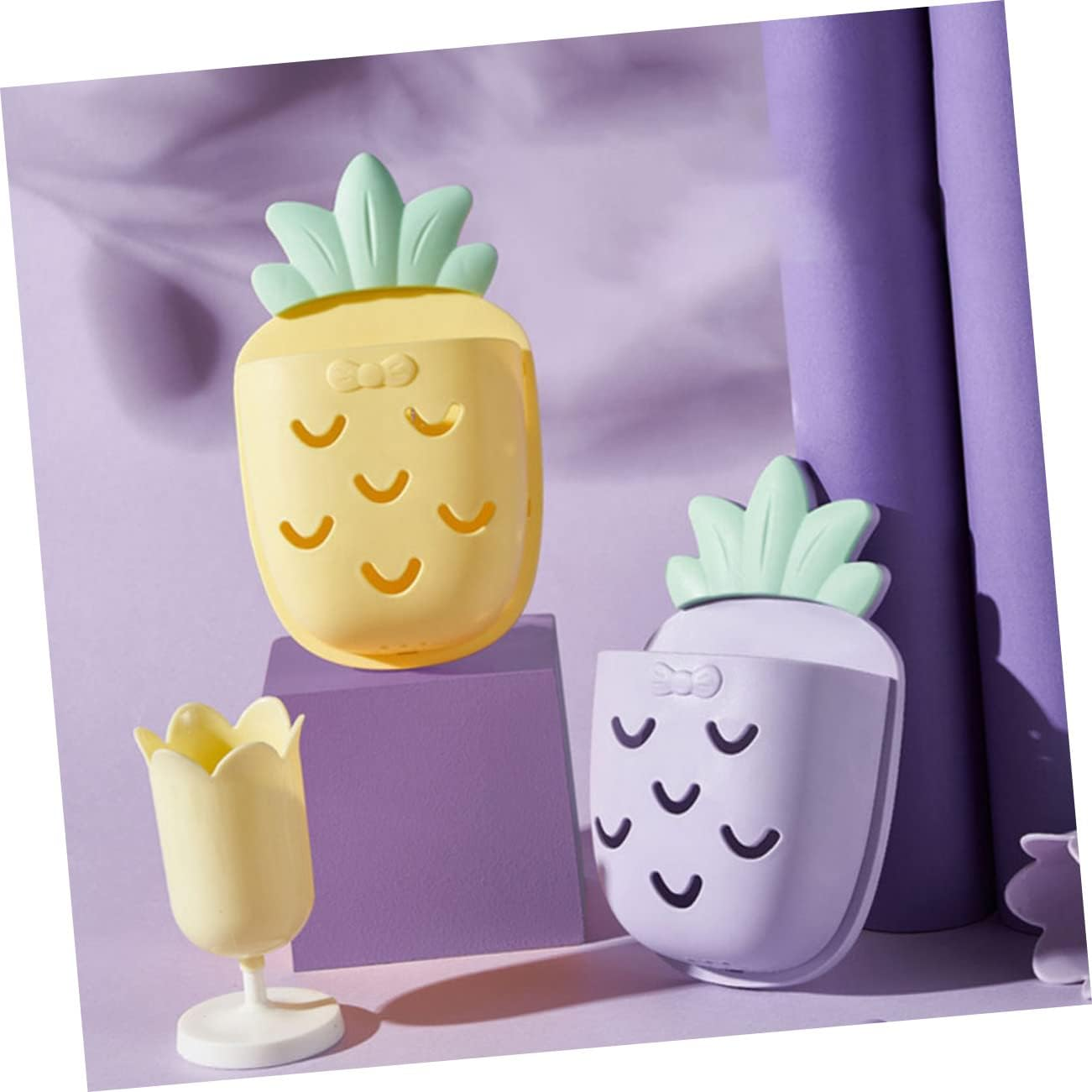 Mobestech 4Pcs Pineapple Bathroom Wall Organizer Wall Mount Storage Holder for Cosmetic Toothbrushes Accessories and Storage Holder for Bathroom Use image number 7