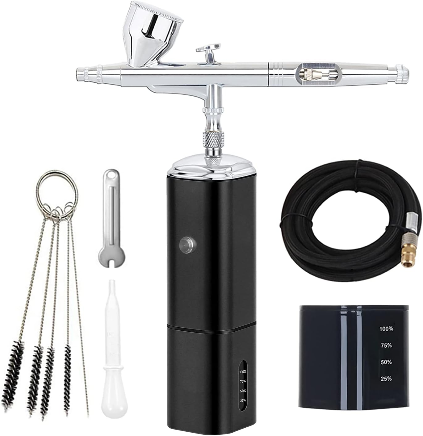 Cordless Portable Airbrush Kit with Compressor,Rechargeable and Replaceable Auto Stop Dual Action Air Brush Pen,Match Different Airbrush Guns for Barbers Model Painting Nail Art Craft Makeup image number 4