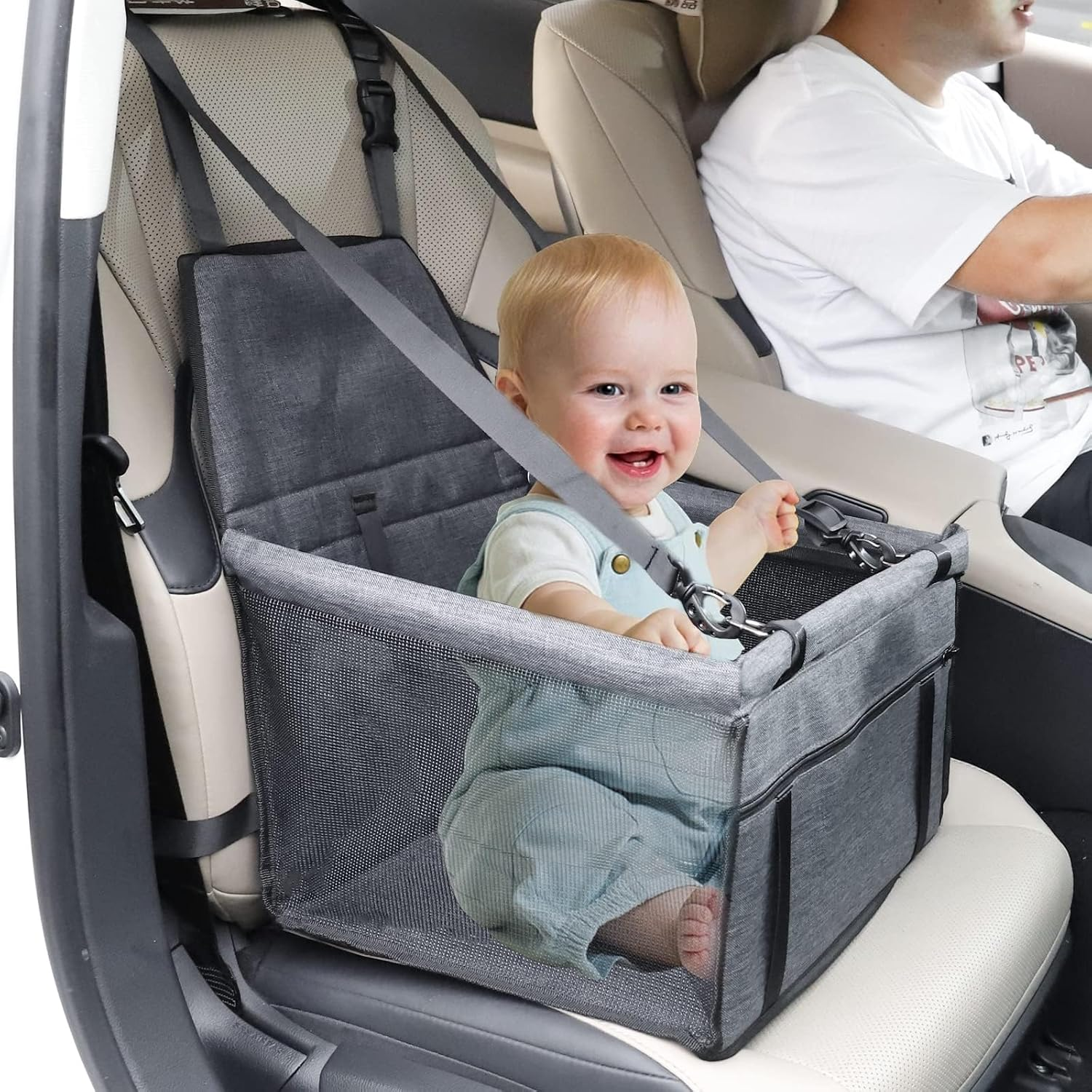 Dog Car Seat Bed - Travel Safety Seat for Medium Dogs up to 30Lb, Breathable, Folding, Washable Travel Bag for Dogs or Other Small Pets (Black) image number 4