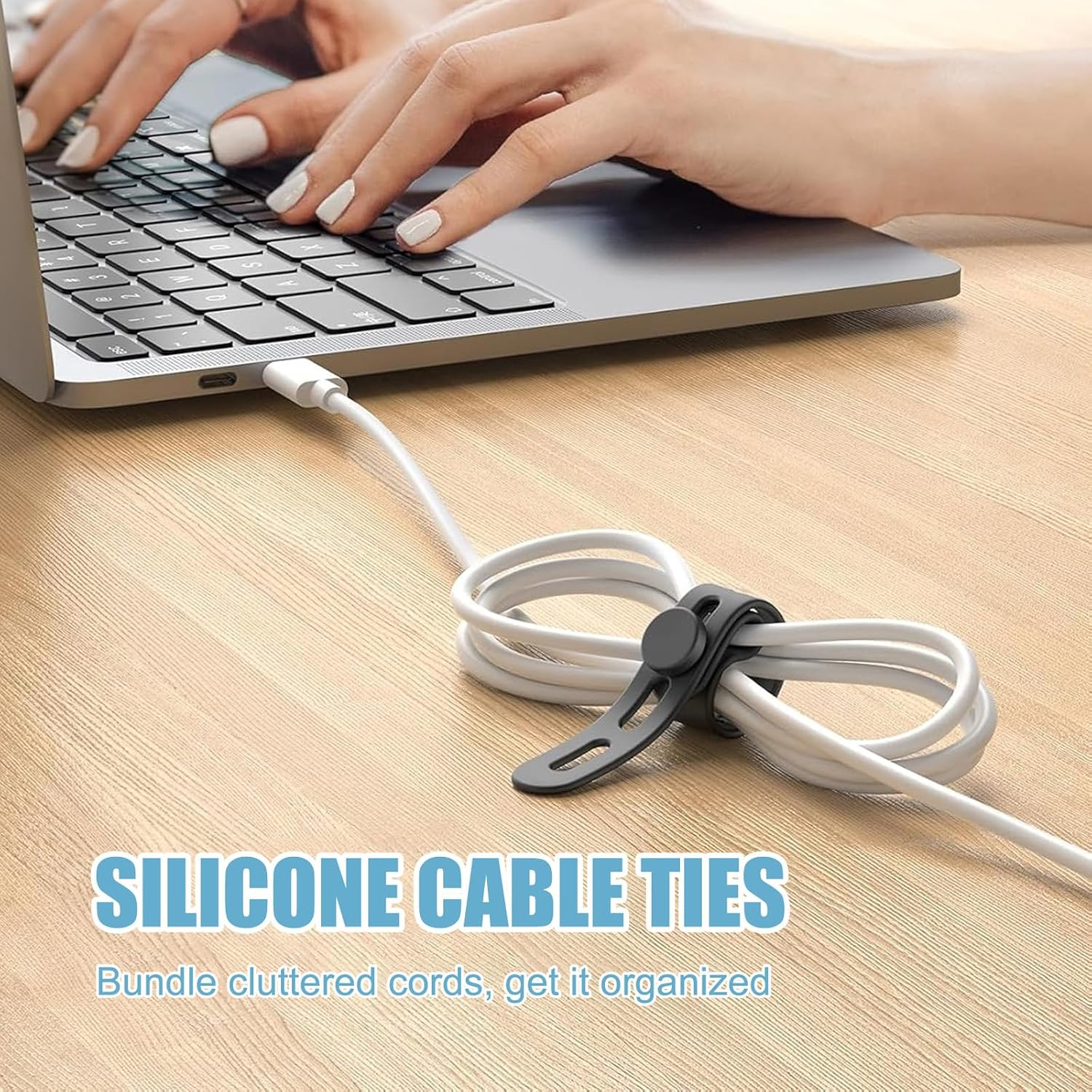 Silicone Cable Ties &ndash; Reusable Stretchy Wire Organizers for Charger, Earphone & Computer Cables Multi-Color Identification Tags for Home & Office Cable Management Durable, Soft, 20 Pcs image number 2
