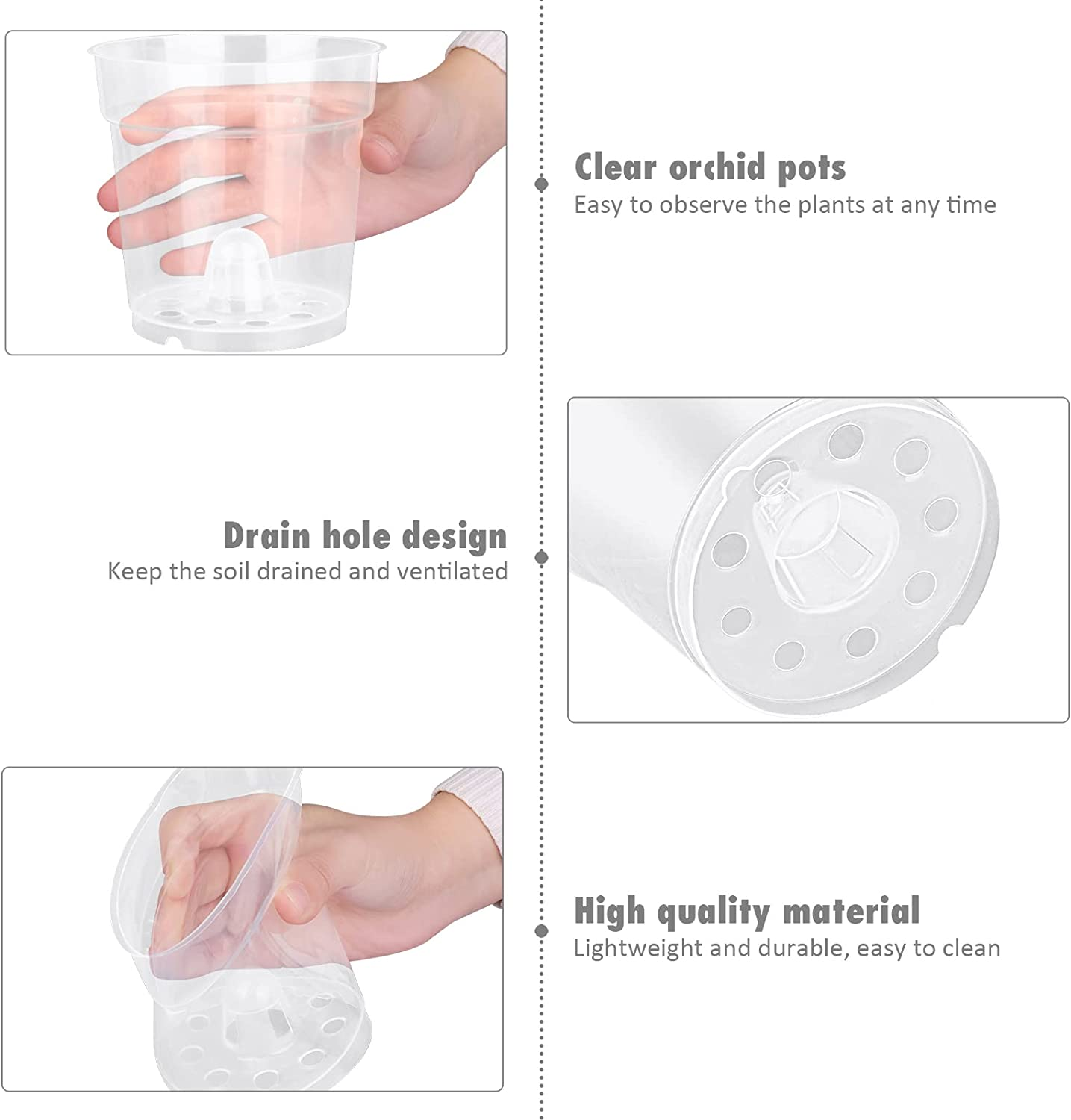 Durony 12 Pack 4.5 Inches Clear Orchid Pots with Holes Flower Plant Pot Durable Plastic Planter with 12 Pieces Plant Labels Great Drainage for Seedlings Planting image number 6