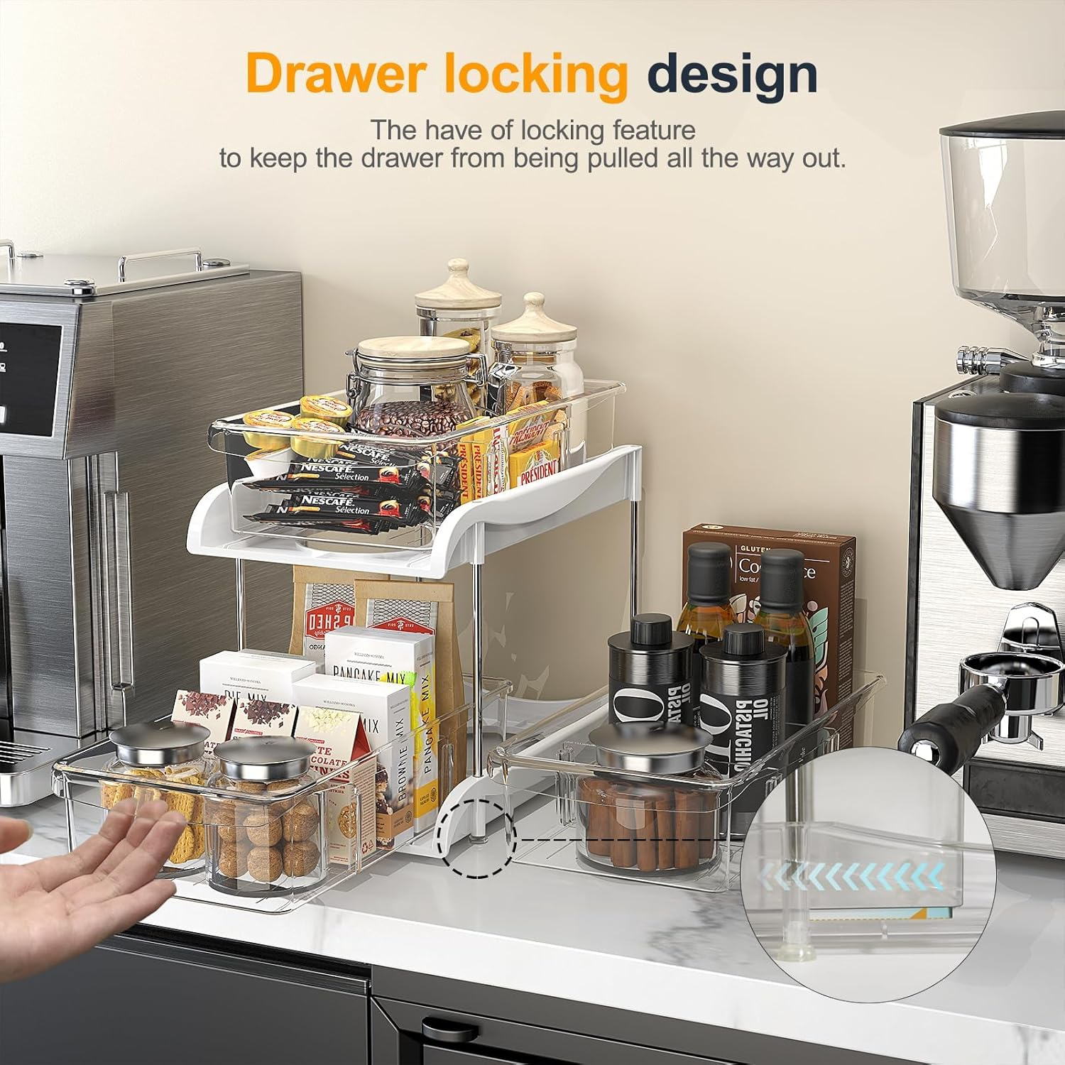 2-Tier Clear under Sink Organizers and Storage, Pull Out Cabinet Organizer for Pantry Organiser, Kitchen Pantry Organization with Movable Divider, Multi-Purpose Bathroom Cabinet Organizer(1 Pack)