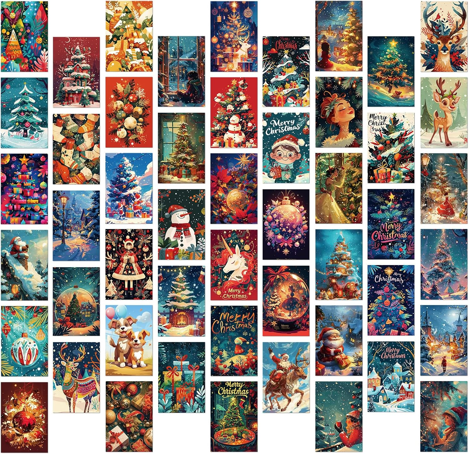 Huawenfei 50PCS Christmas Wall Decor Posters Red Print Post Card Set Gift Picture Winter Decor Art for Christmas Halloween Holiday for Party Fireplace Hang Decoration(4"&times;6 IN" Unframed) image number 6