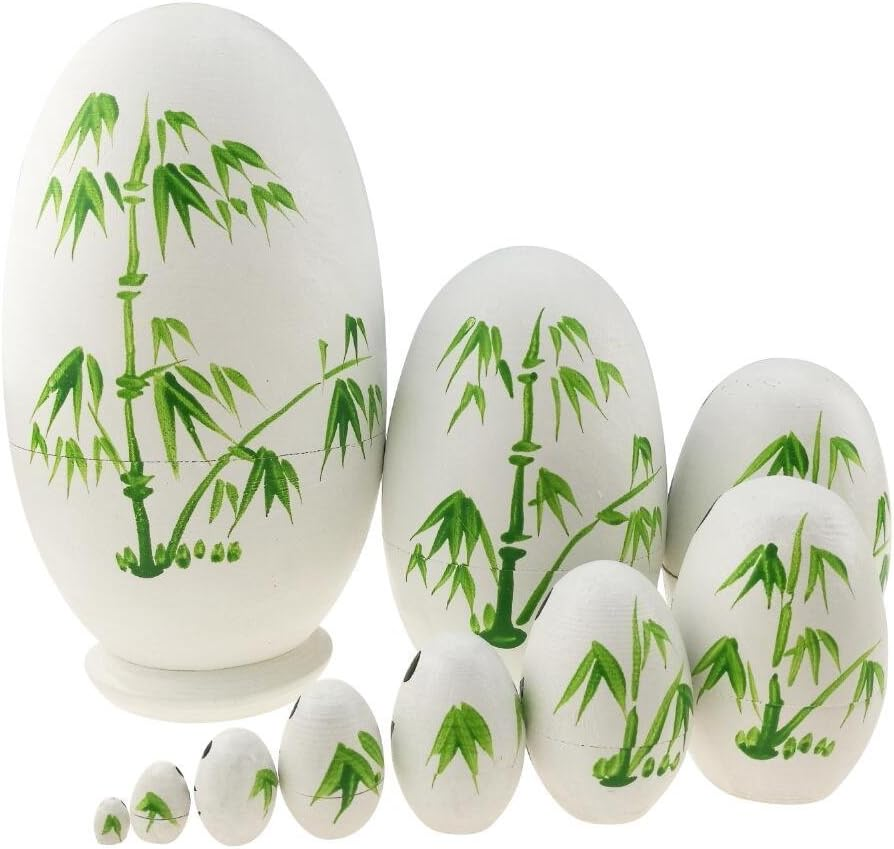 Handmade Wooden Stacking Panda Nesting Dolls - Set of 10 Cute Panda Bear Egg Shaped Matryoshka Babushka Dolls for Kids image number 3