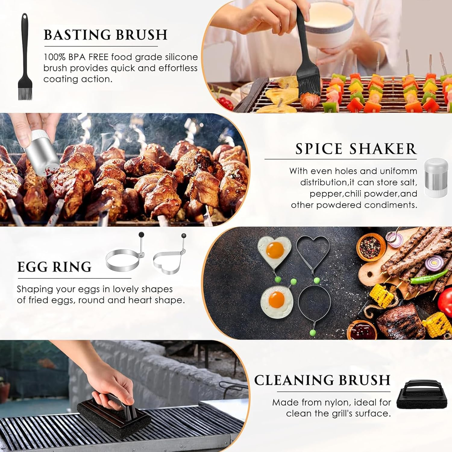 34PCS Griddle Accessories Kit, Flat Top Grill Accessories Set for Blackstone, Grill Spatula Set with Enlarged Spatulas, Basting Cover, Scraper for Outdoor Barbecue image number 5