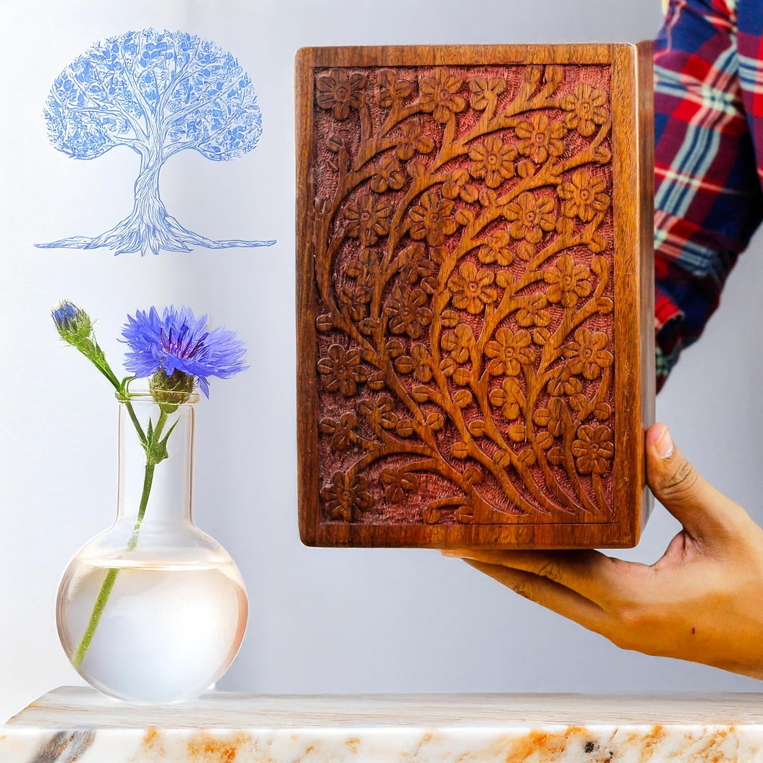 Artisans Crafted Premium Rosewood Decorative Hand Carved Wooden Urns | Carved with Precision | Memorial Wooden Urns for Loved Ones | Nagina International (Xx-Large) image number 4