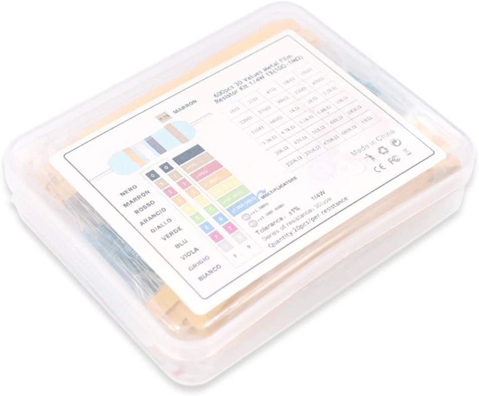 UTSAUTO 600Pcs 30 Values Metal Film Resistor Kit 1/4W 1%(100&Omega;-1M&Omega;) image number 1