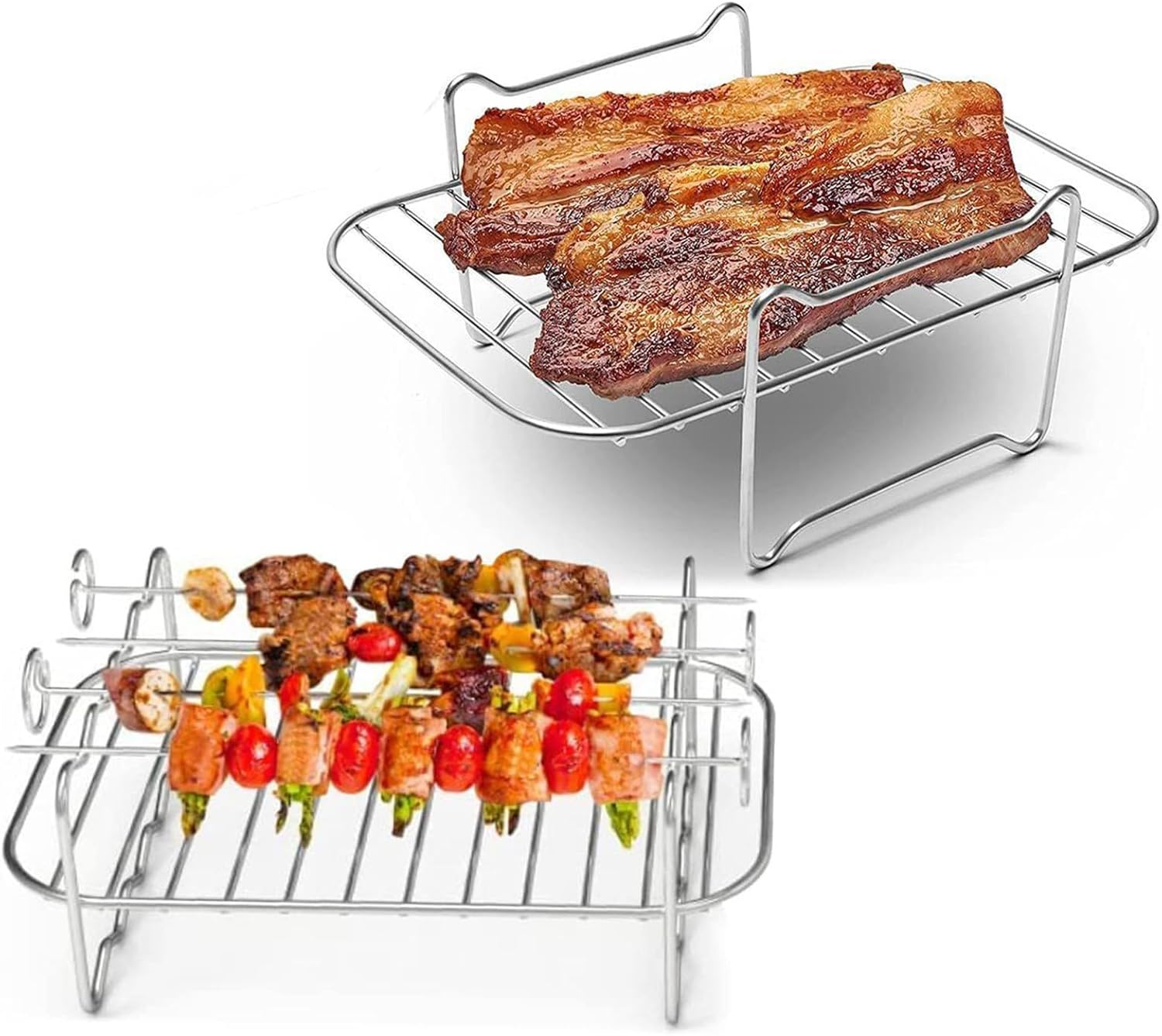BBQ Grill Rack,Stainless Steel Double Layer Rack for Cooking | Stainless Steel Grill Expander Rack for Hiking, Camping, Outdoor and Travel image number 1