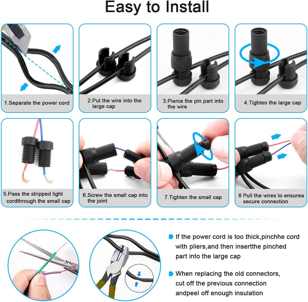 Icreating 22Pack Low Voltage Waterproof Replacement Landscape Light Cable Connector 12-20 Gauge Wire Connectors for Landscape Lighting Path Lights image number 1