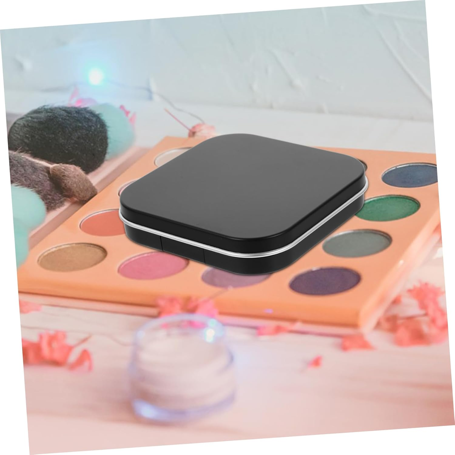 Minkissy 2Pcs Eye Shadow Box Empty Eyeshadow Container Seinte Makeup Eyeshadow Sample Containers Cosmetic Lipstick Tray Compact Eyeshadow Palettes Fixies Travel Loose Powder Iron Blush - Black image number 2
