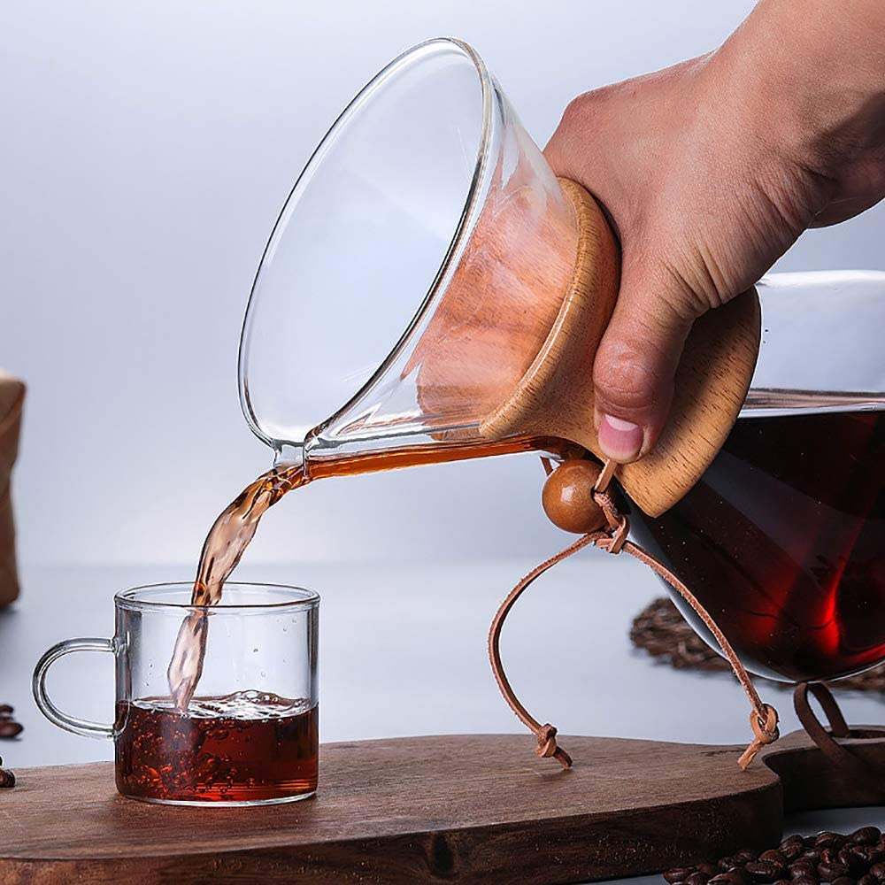 Wood Neck Pour over Coffee Maker 28Oz(800Ml) with Permanent Filter and Coaster Pad Transparent&hellip; image number 5
